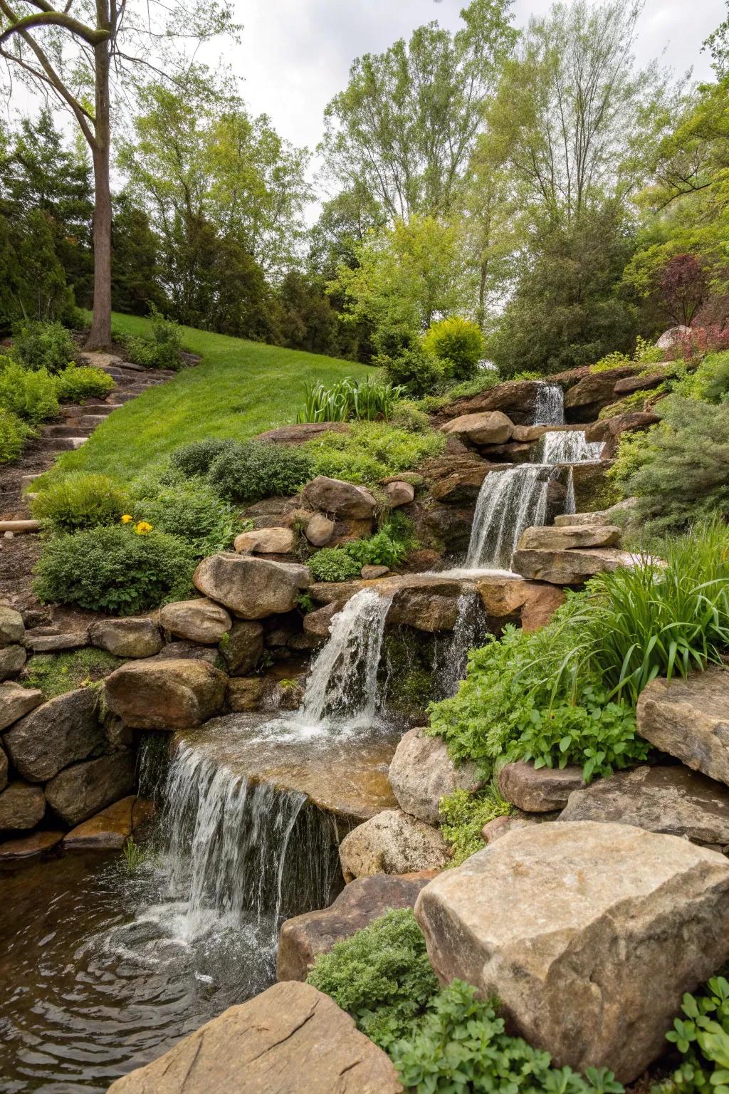 A cascade enriches any sloping garden with a tranquil atmosphere.