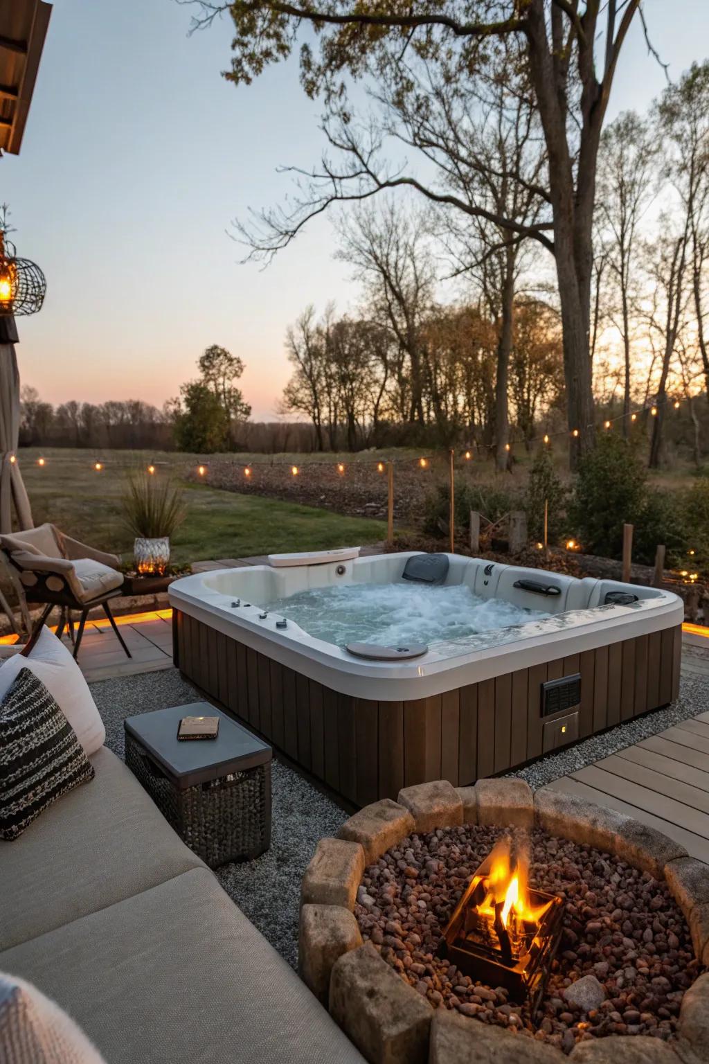 Relaxing seating enhances the attractive mood of your hot tub zone.