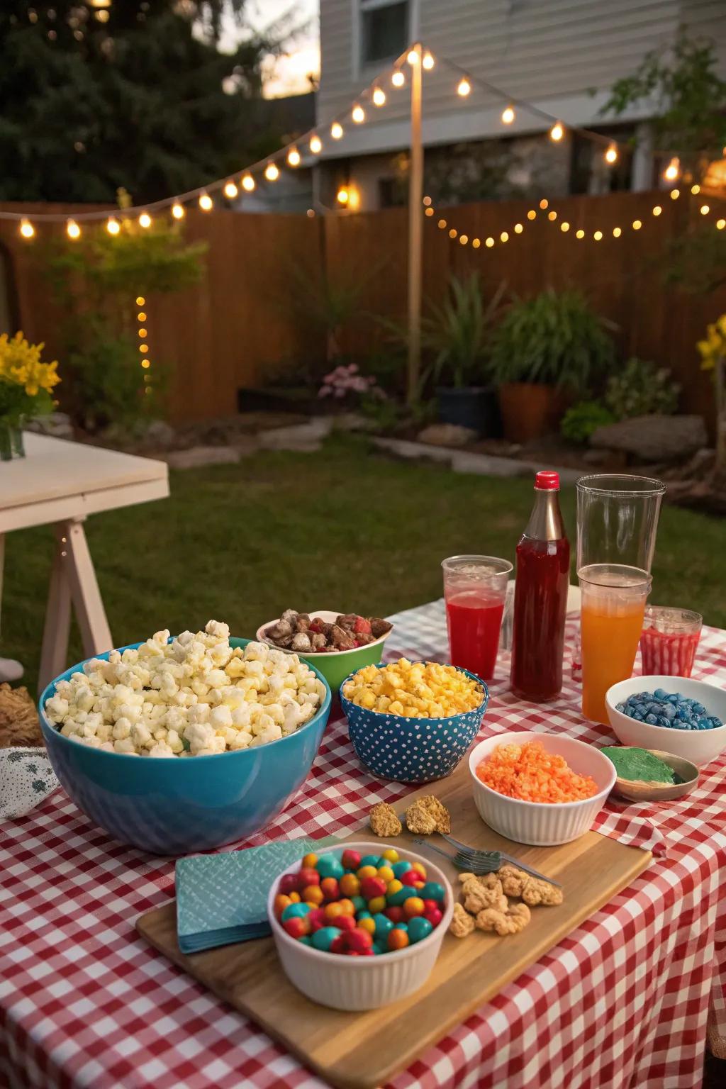 A refreshment point delivers the classic cinema encounter to your garden.