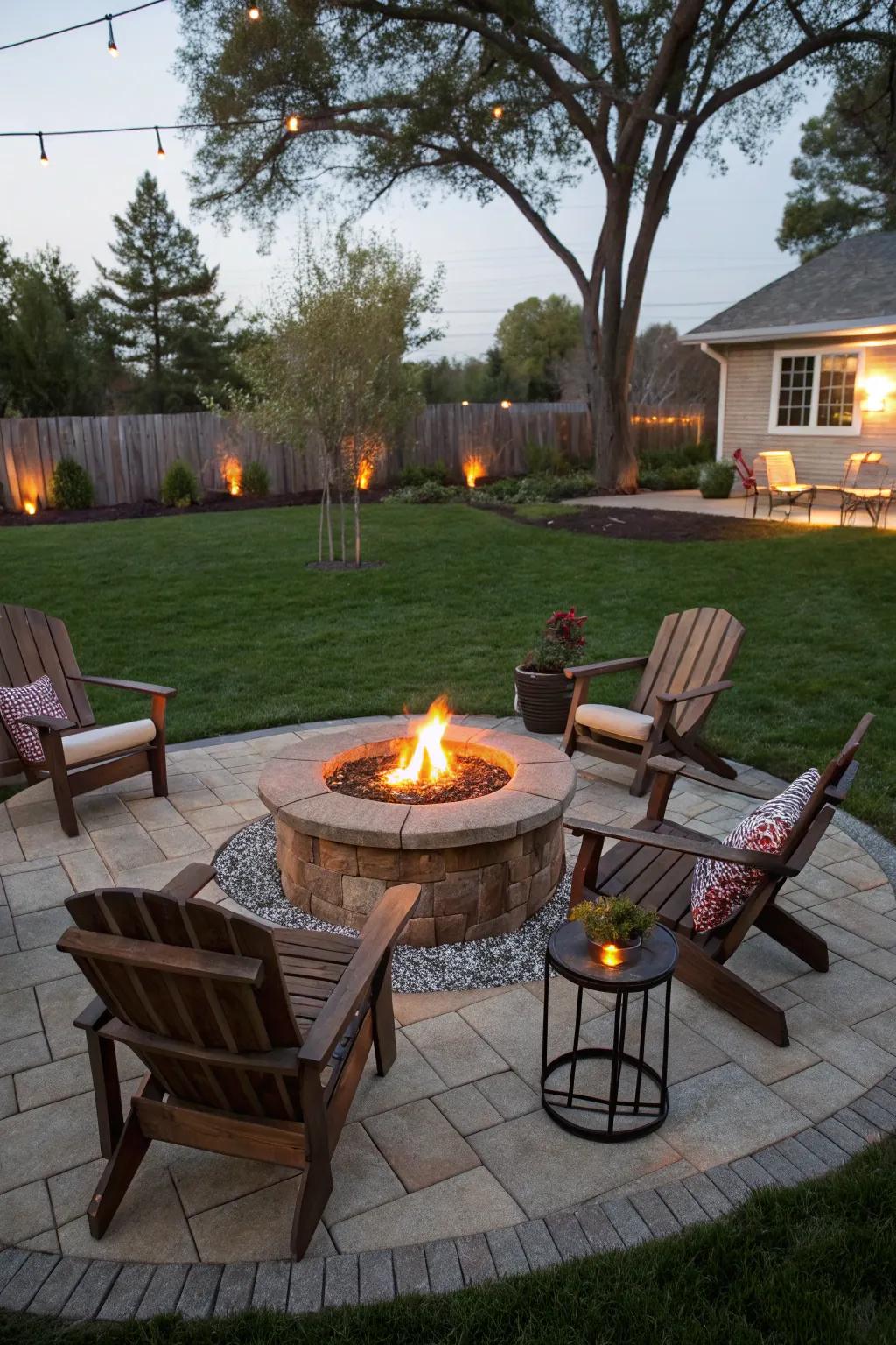 A fire pit forges a cozy and welcoming focal point in your backyard.