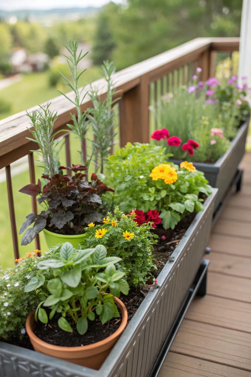 Integrated planters add greenery and vitality to your deck.