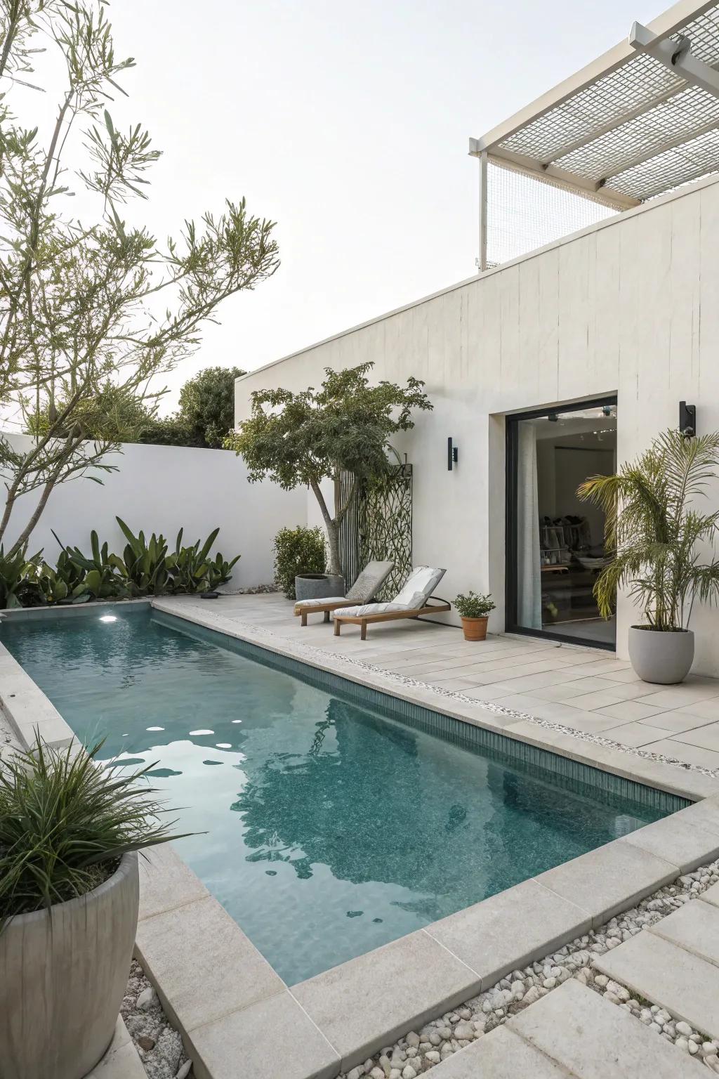 A modern pool layout with uncomplicated lines for a polished impression.