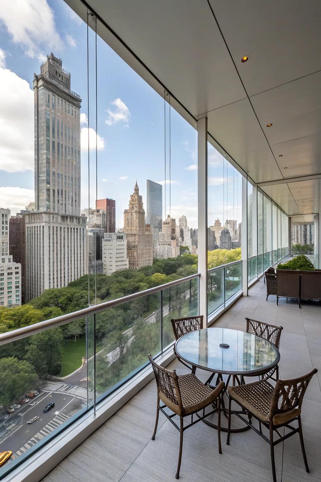 Chic glass panels provide shelter without obstructing views.