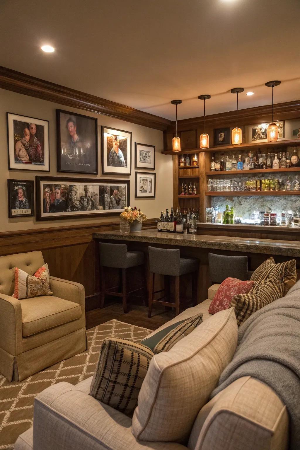 An inviting home bar setup with personal touches.