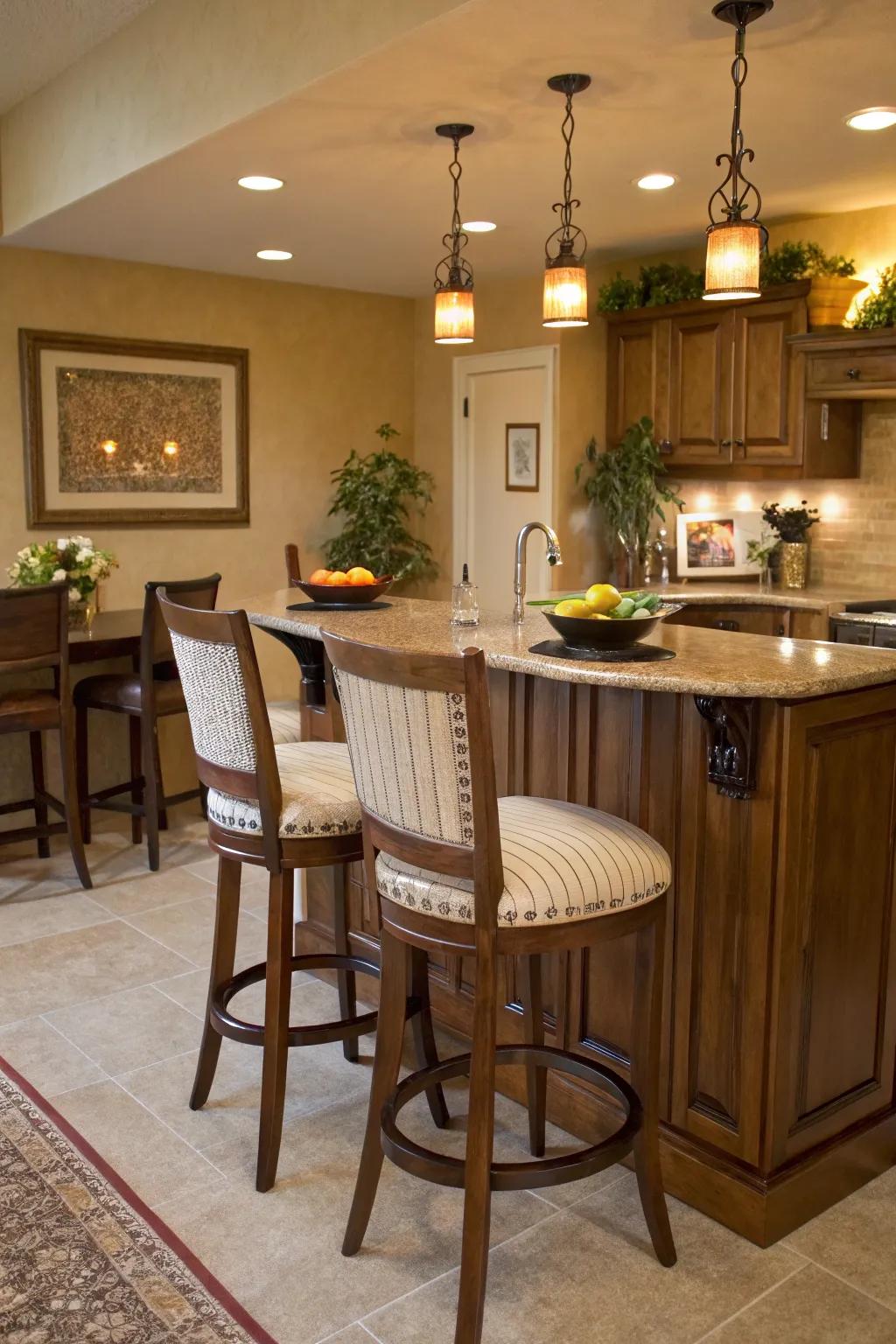 Comfortable and stylish bar stools with cushioned pads.