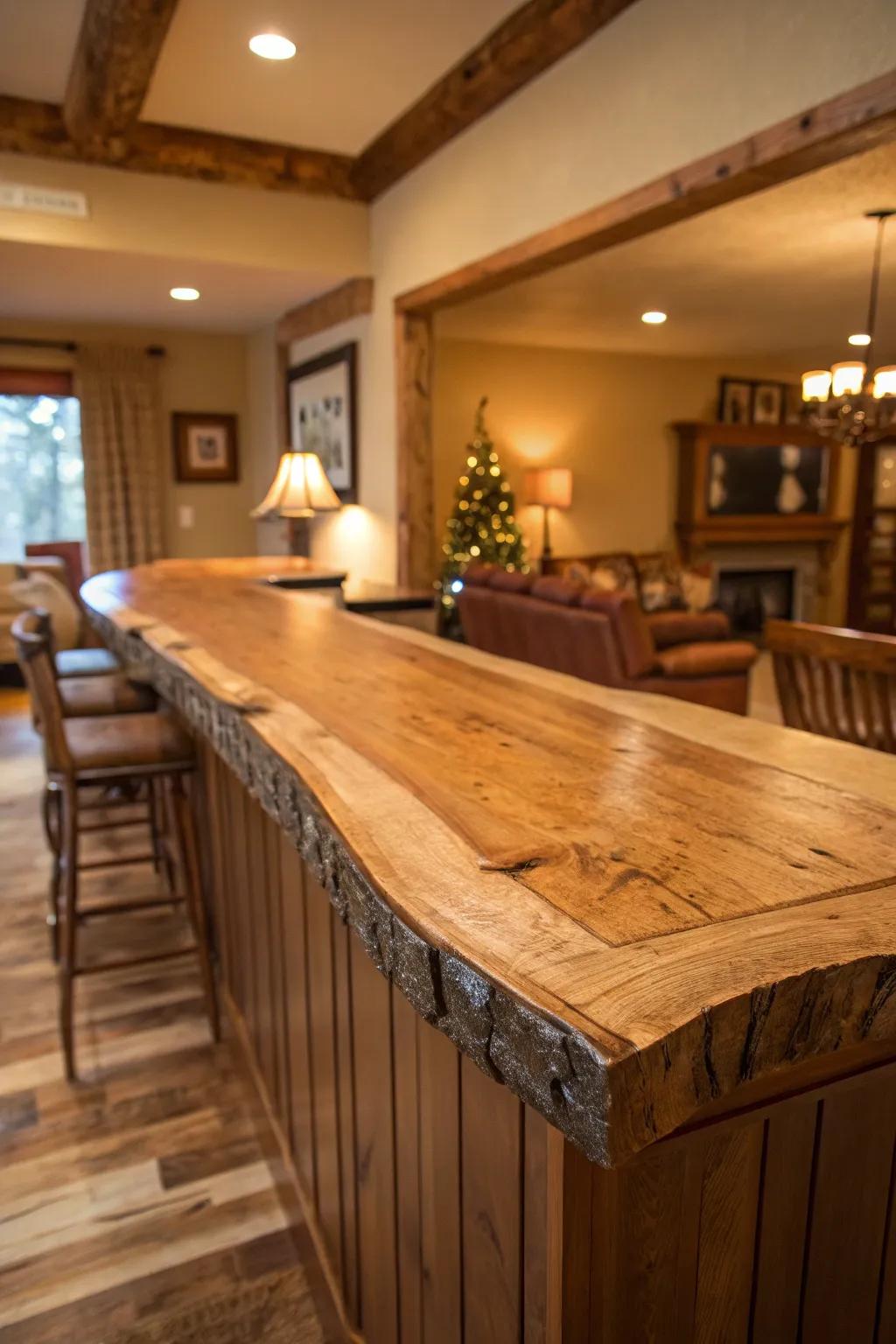 Natural timber border transports the allure of nature indoors.