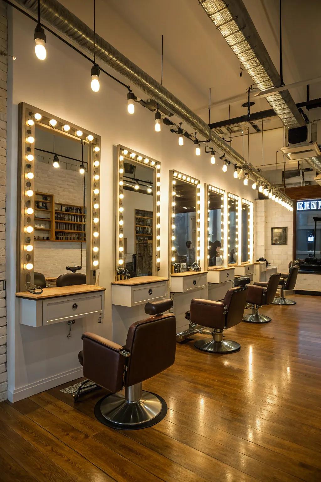 Barbershop mirrors are wonderfully illuminated for both style and accuracy.