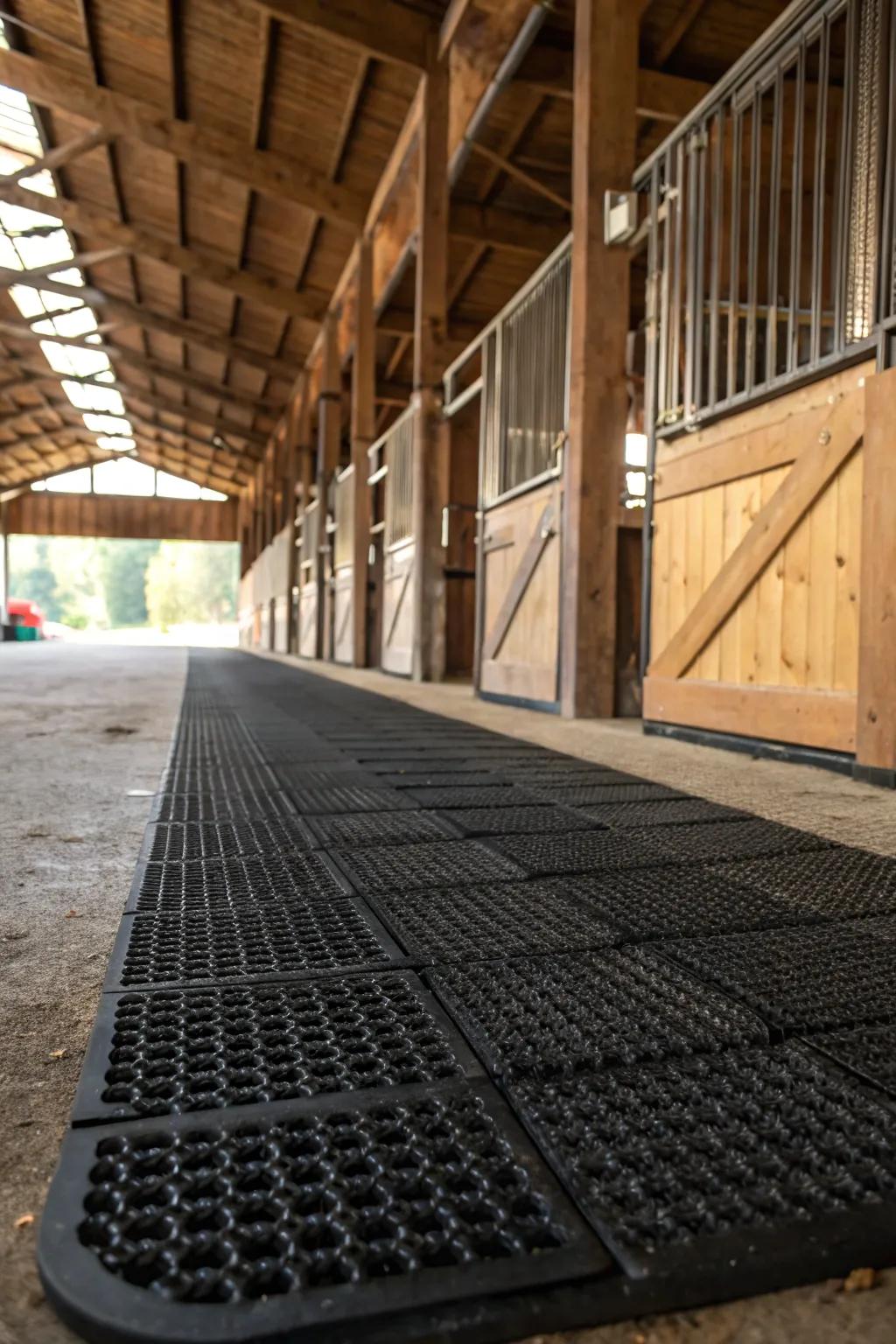 Rubber matting enhances both safety and comfort for your barn’s inhabitants.