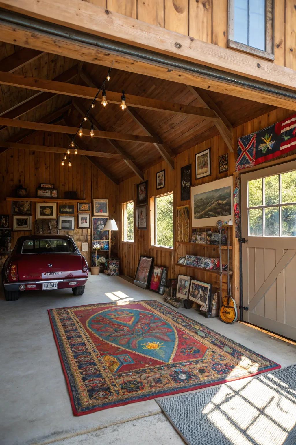 Unique touches bring warmth to this barn garage.