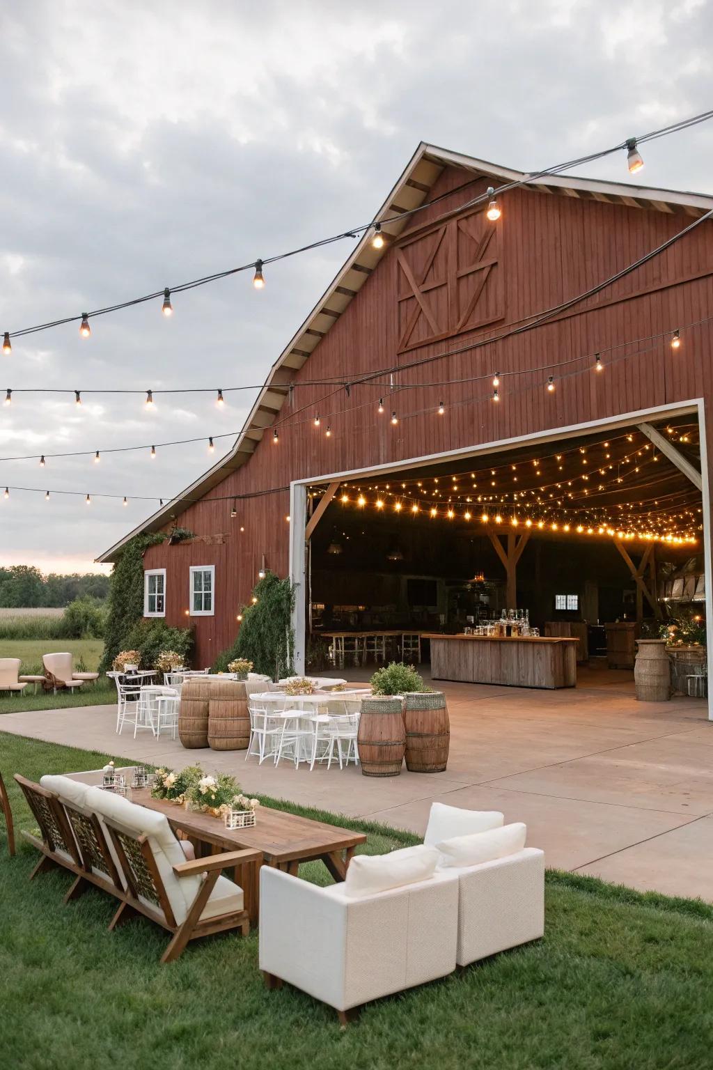 An open-air amusement barn can become the hub of your social events.