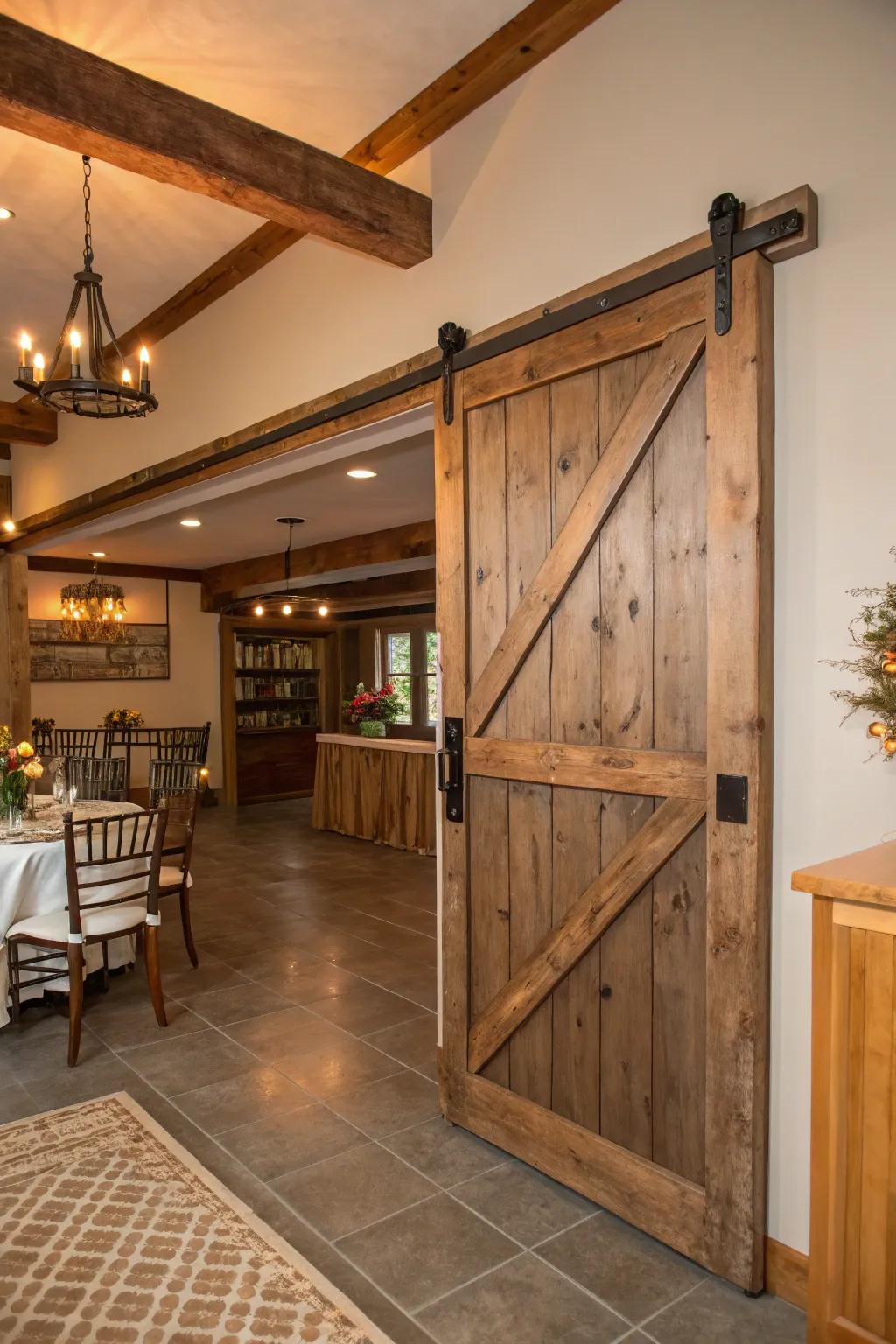 Present rural elegance through barn-style sliding panels.