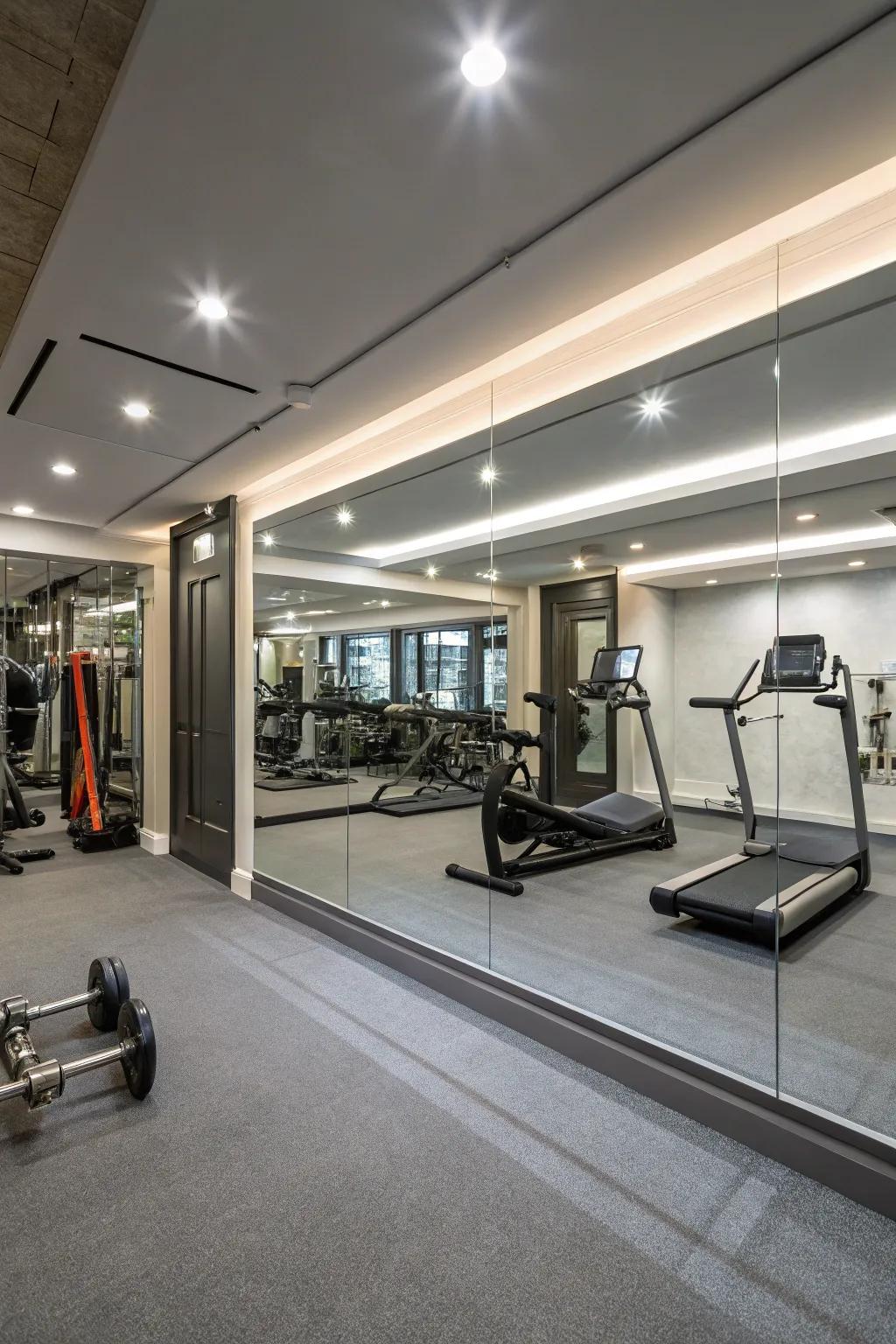 Mirrors do more than just increase space; they also support you in perfecting your exercise technique.