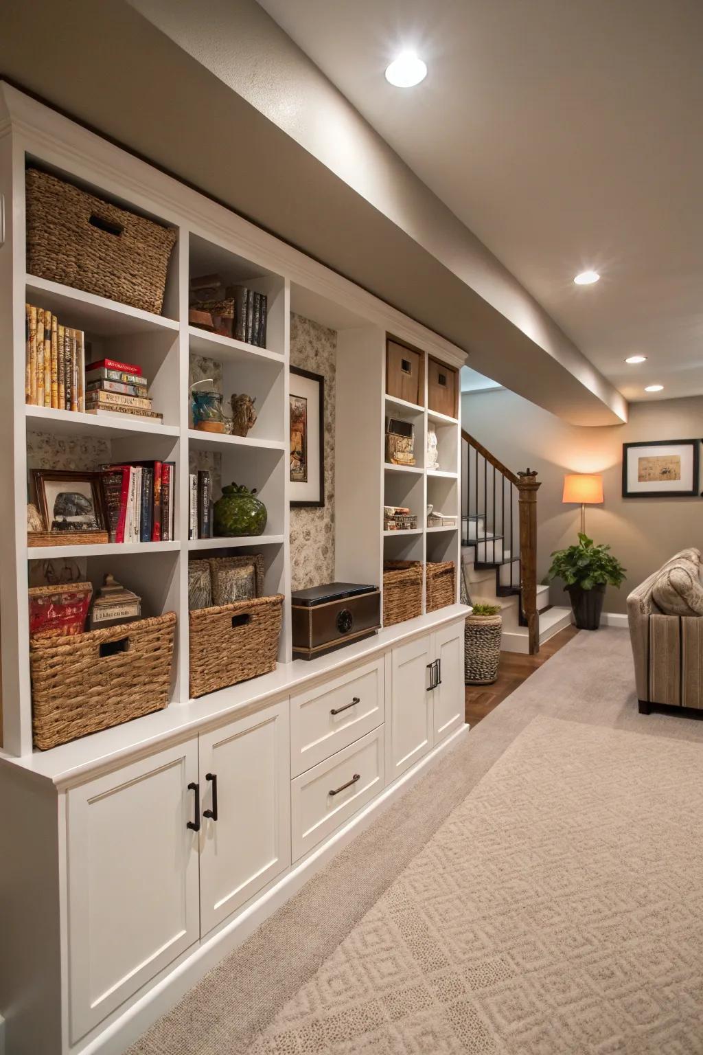 The epitome of sophisticated and unified storage is built-in shelving.