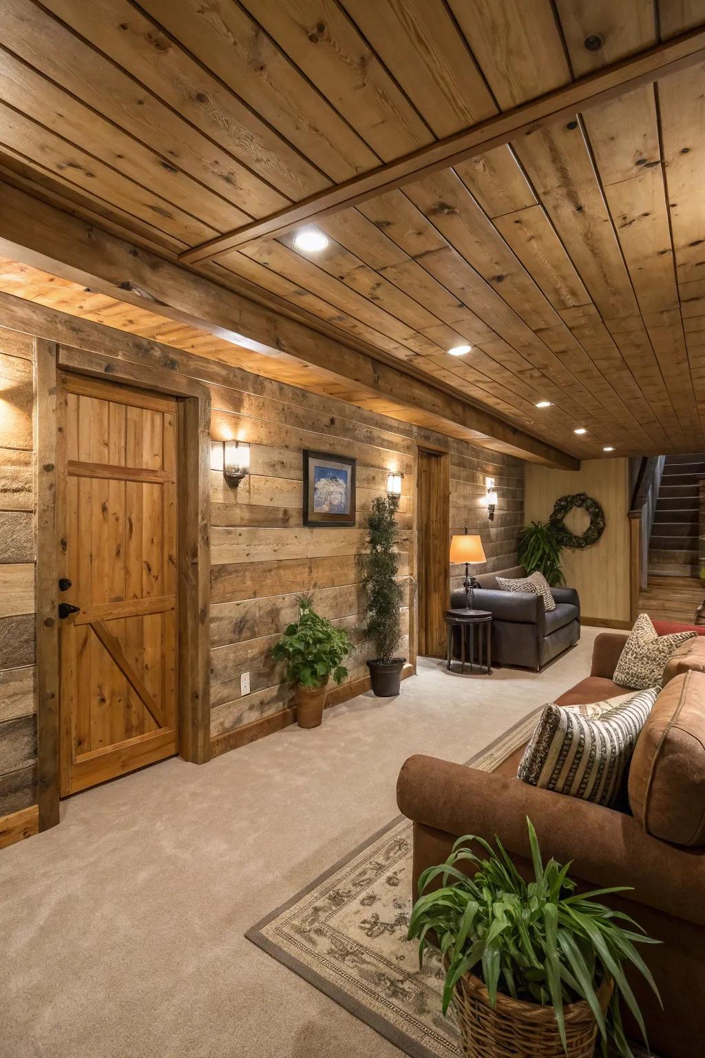 Country-style lumber paneling radiates comfort and allure.