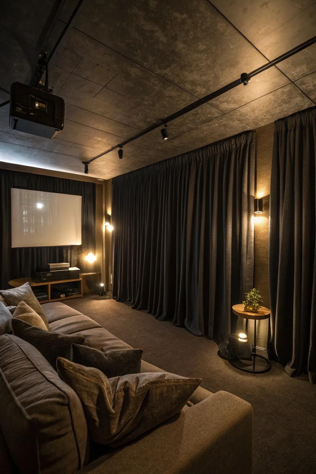Blackout curtains are ideal for creating a dark, cozy media room.