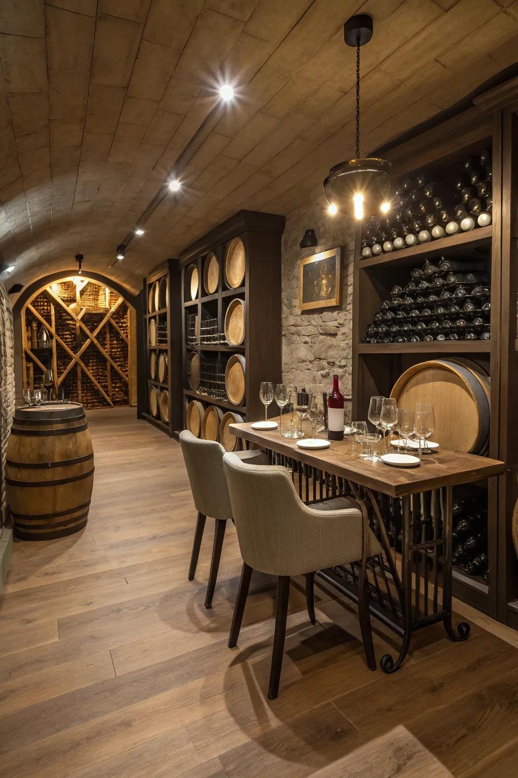 A tasting area can turn your cellar into a social space.