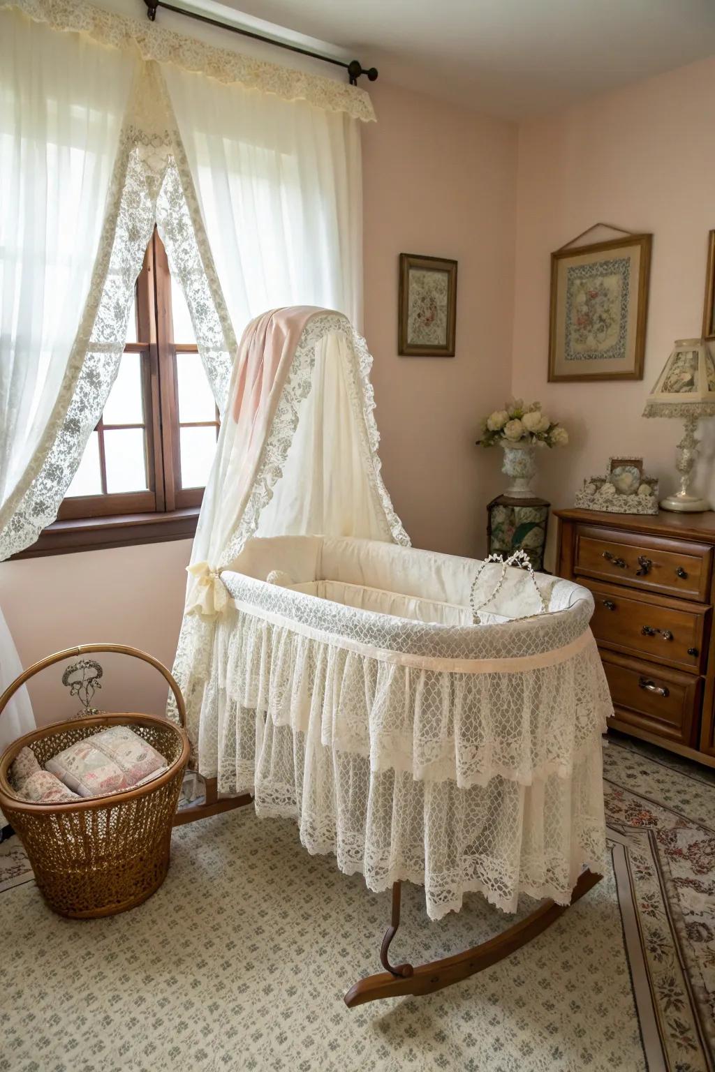 Embrace a sense of yesteryear with a vintage-esque bassinet.