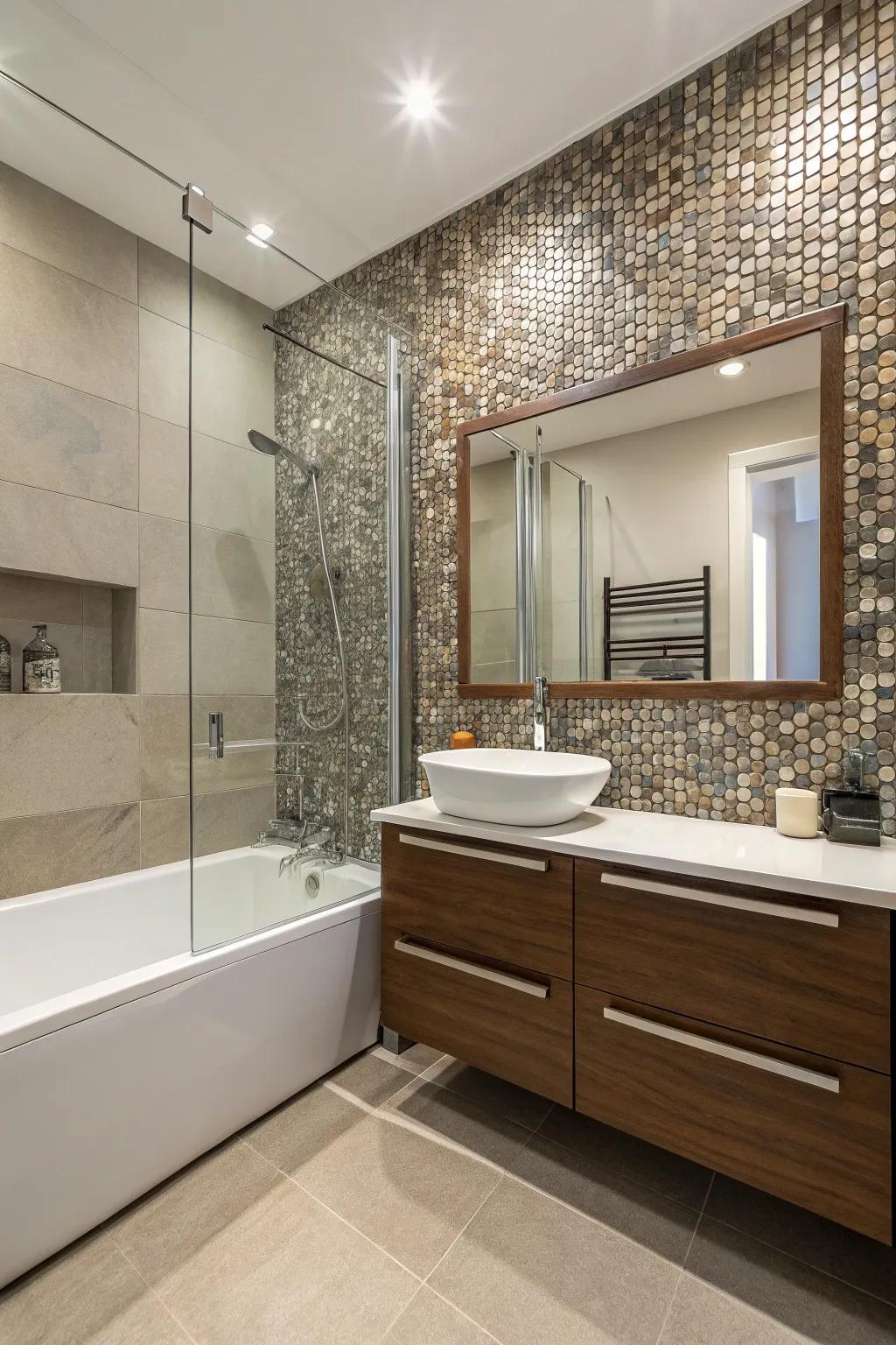A feature wall can easily become the bathroom's main attraction.