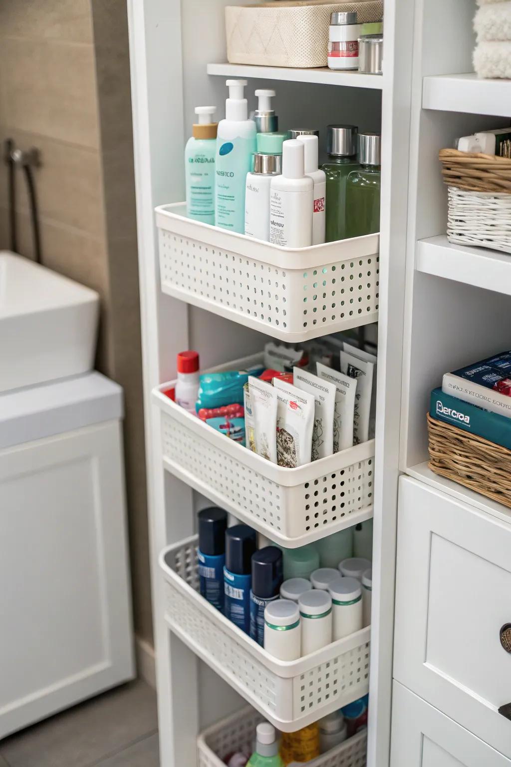 Upright storage helps you make the best of limited area.