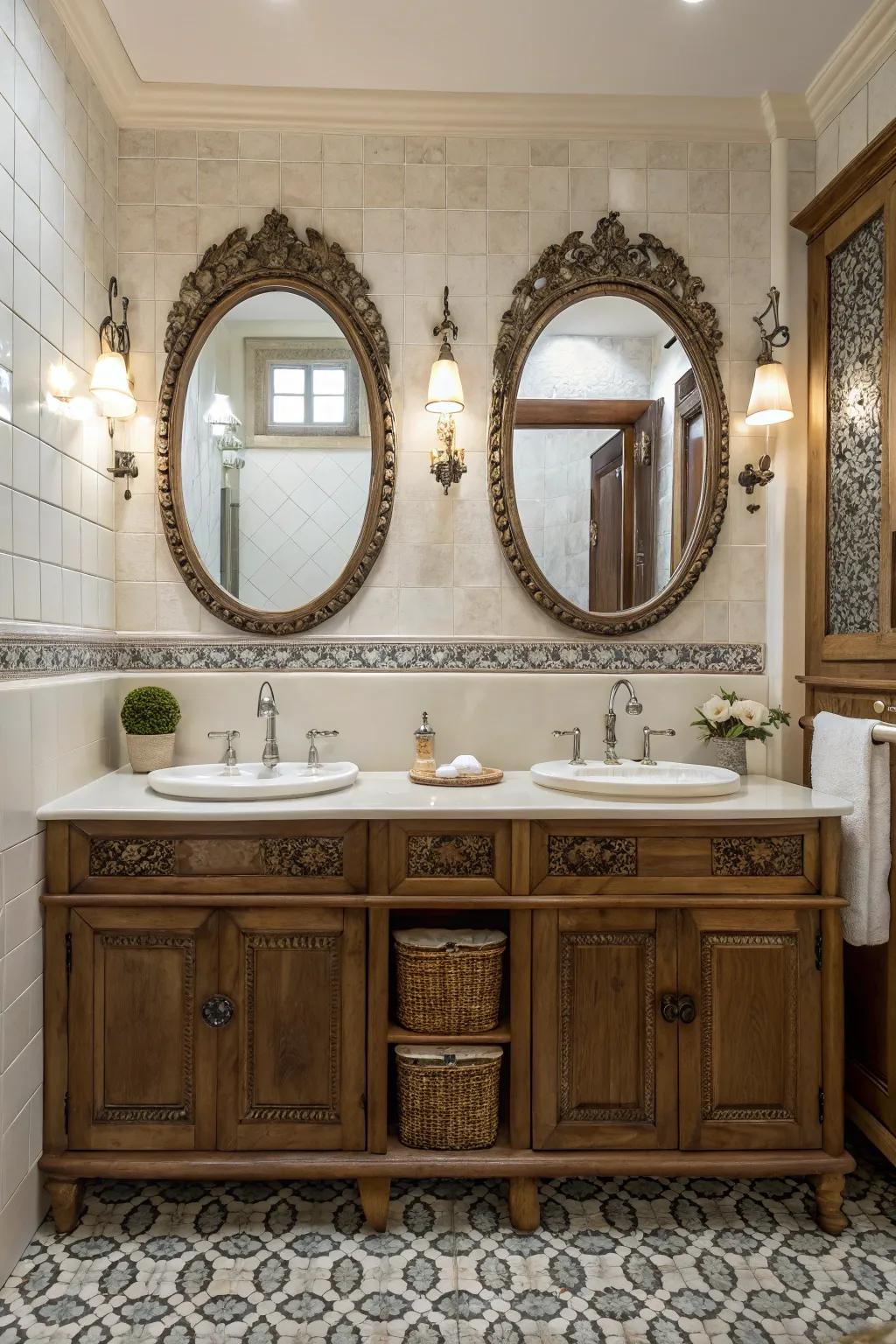 Antique mirrors contribute a sense of history and charm to any bathroom.