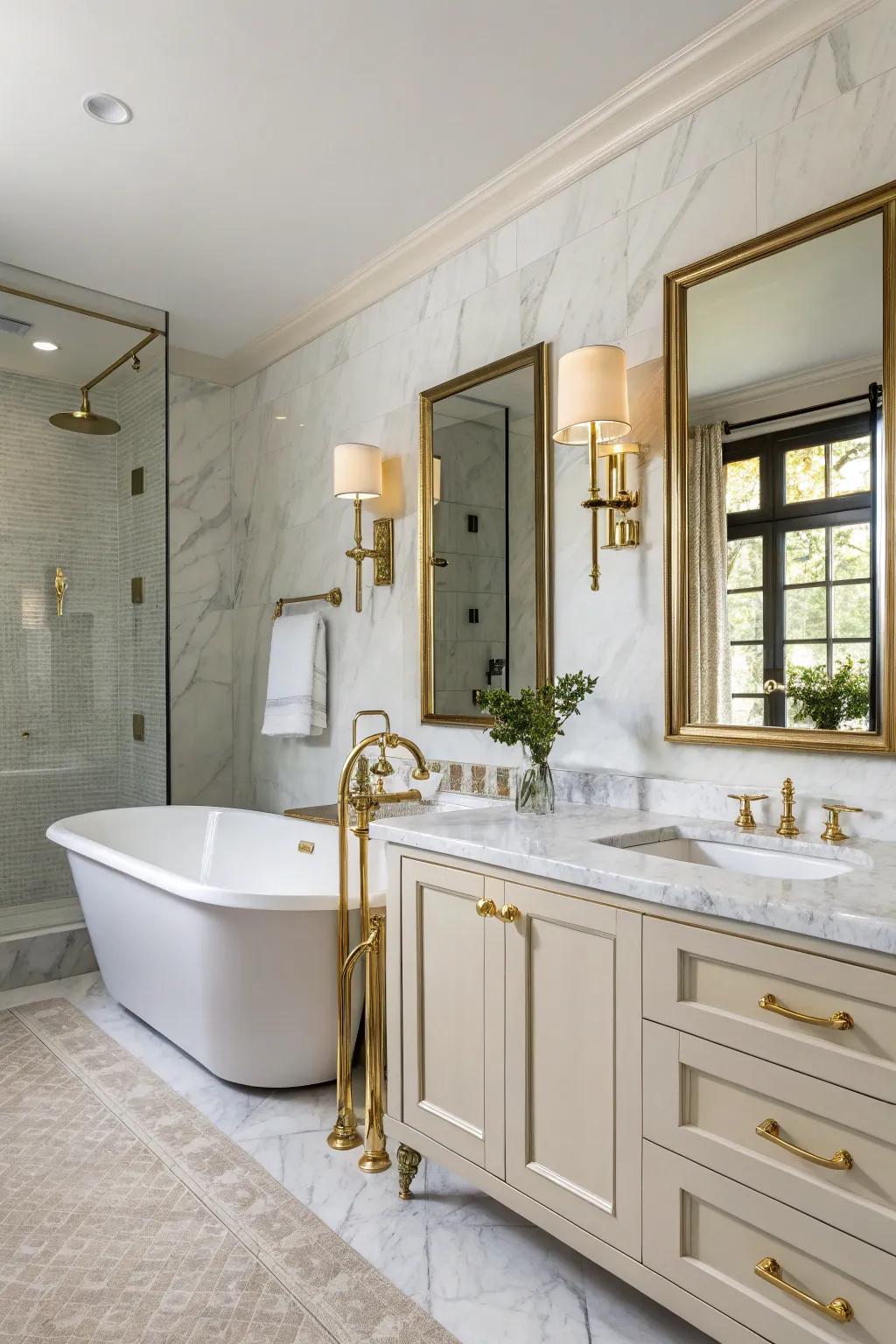 Brass and gold finishes bring warmth and sophistication.