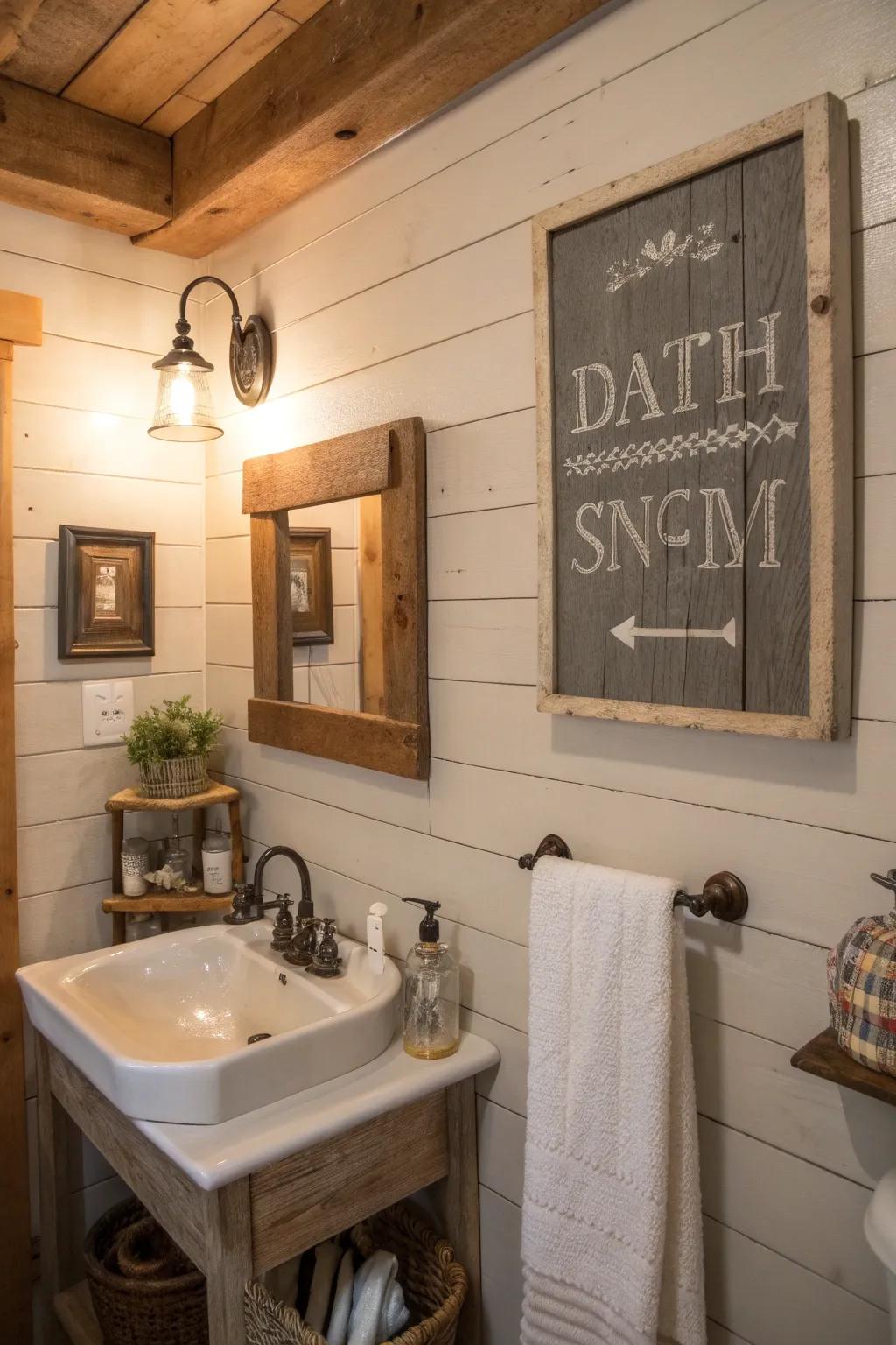 Amplify your restroom design using lumber framed markers.