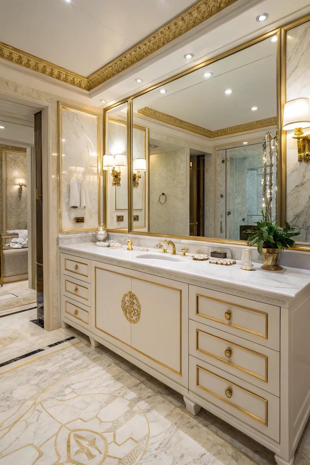 Large-format golden handles offer a daring, luxurious expression.