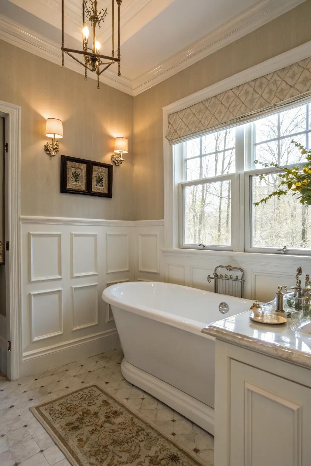 Add timeless elegance using paneled features surrounding your bathtub.