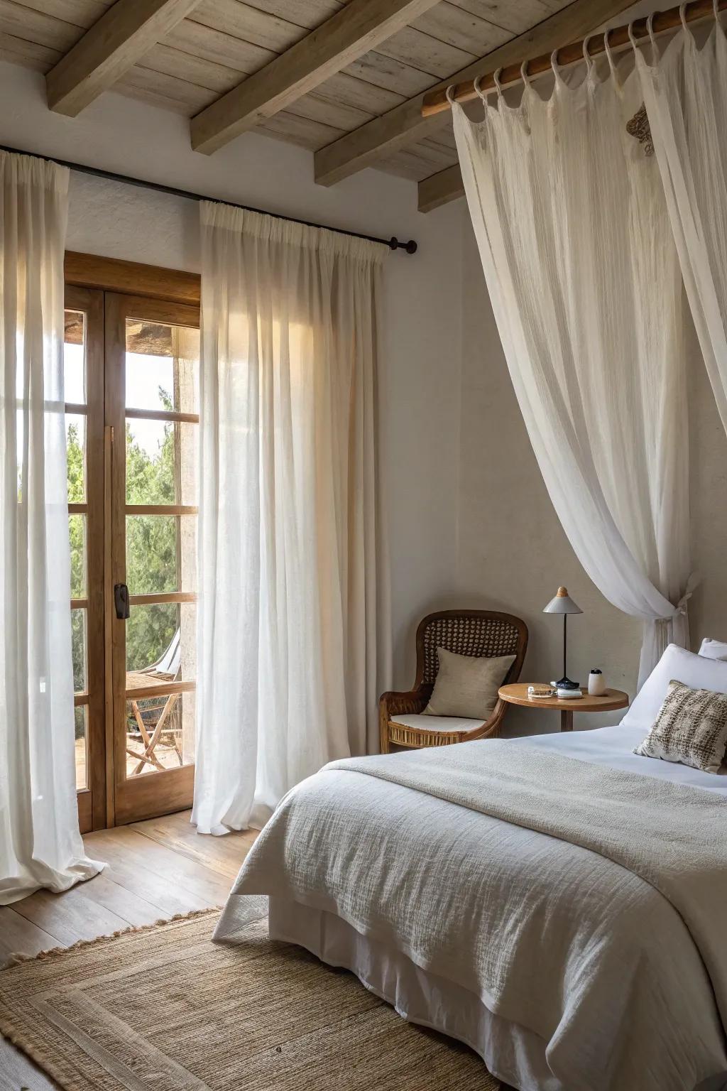 Airy textiles bring a breath of fresh ocean air into your bedroom.