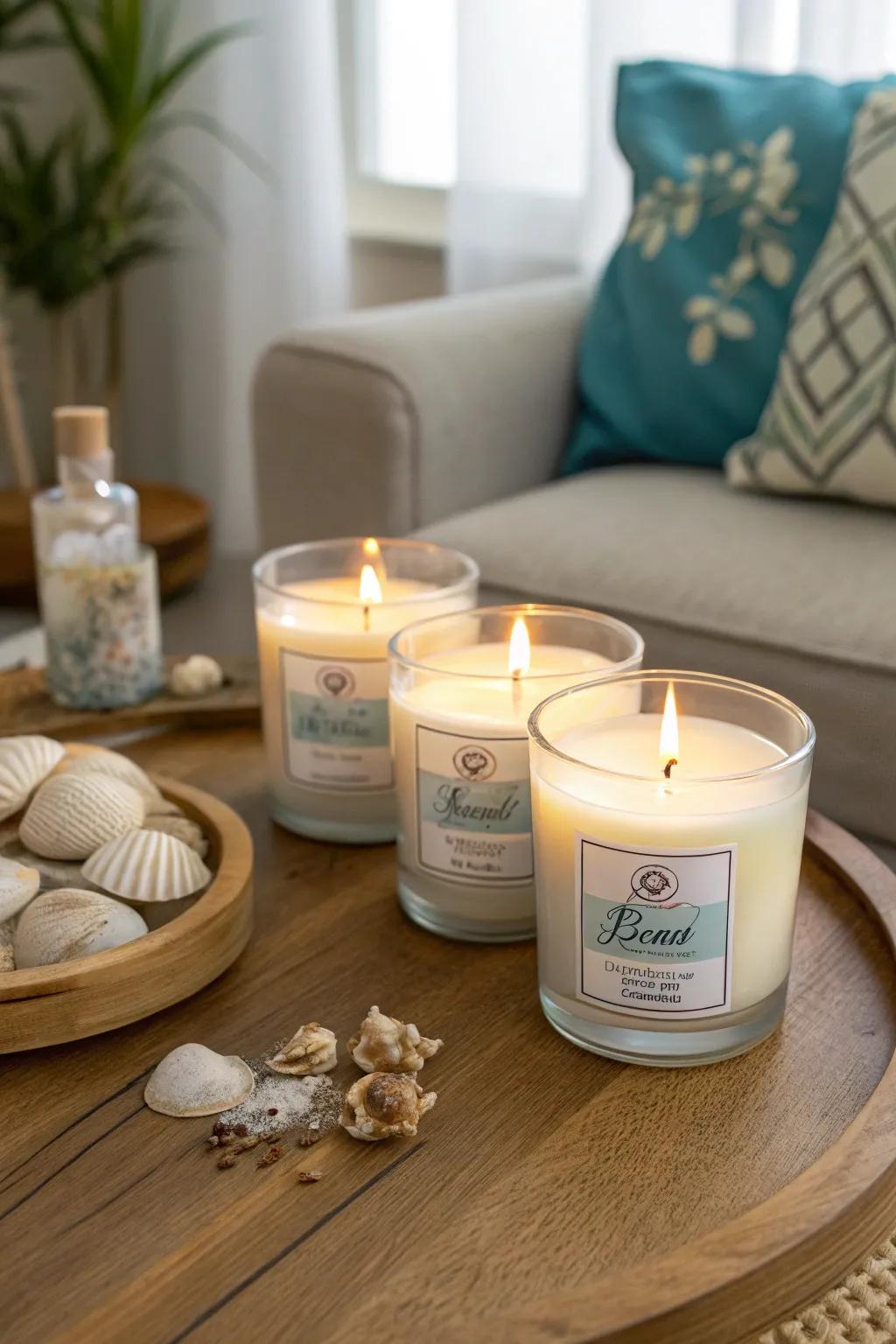 Carry the scent of the sea into your dwelling with beach air aroma wicks.