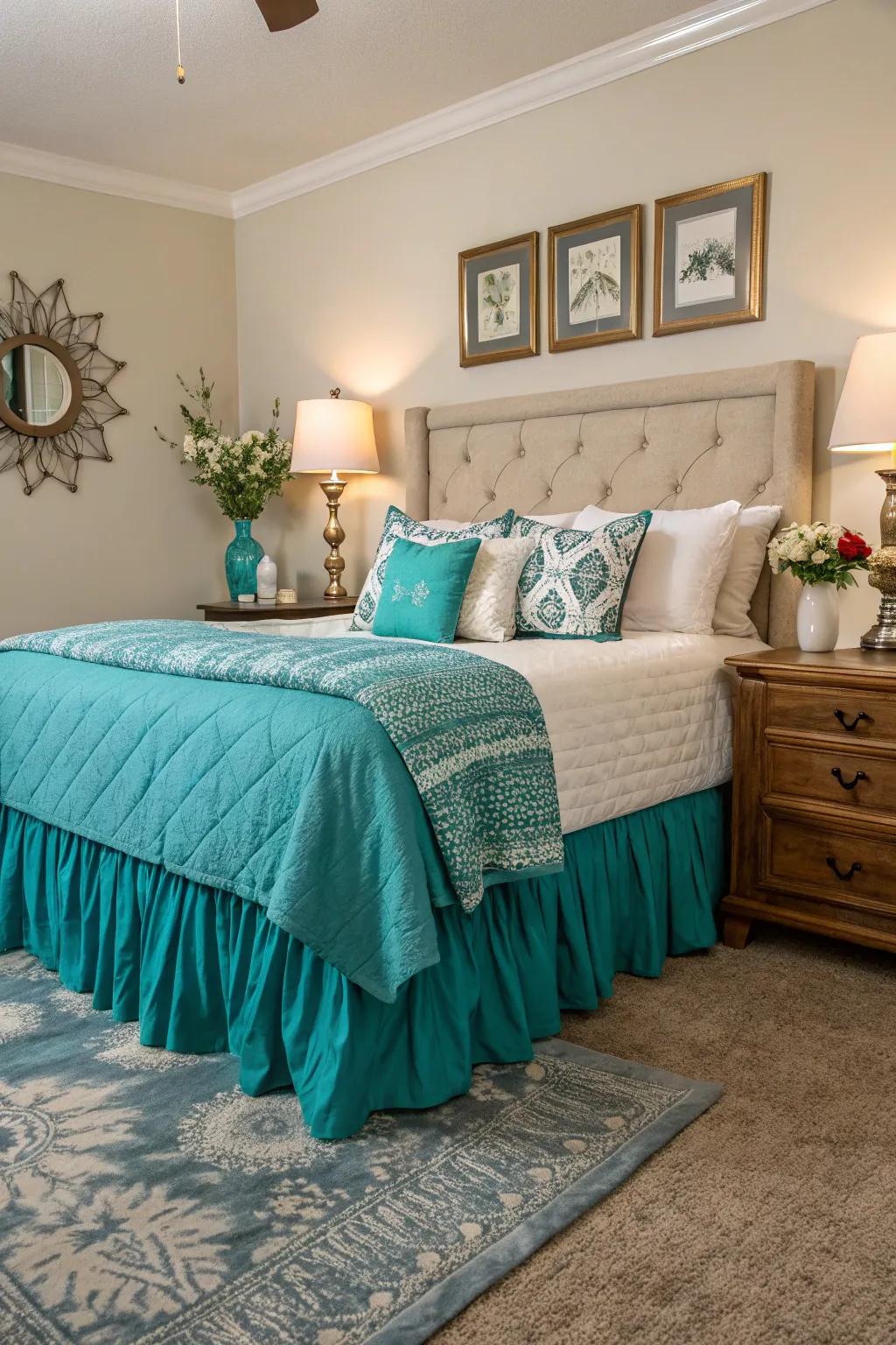 A bright-colored bed skirt can make your bed a standout feature.
