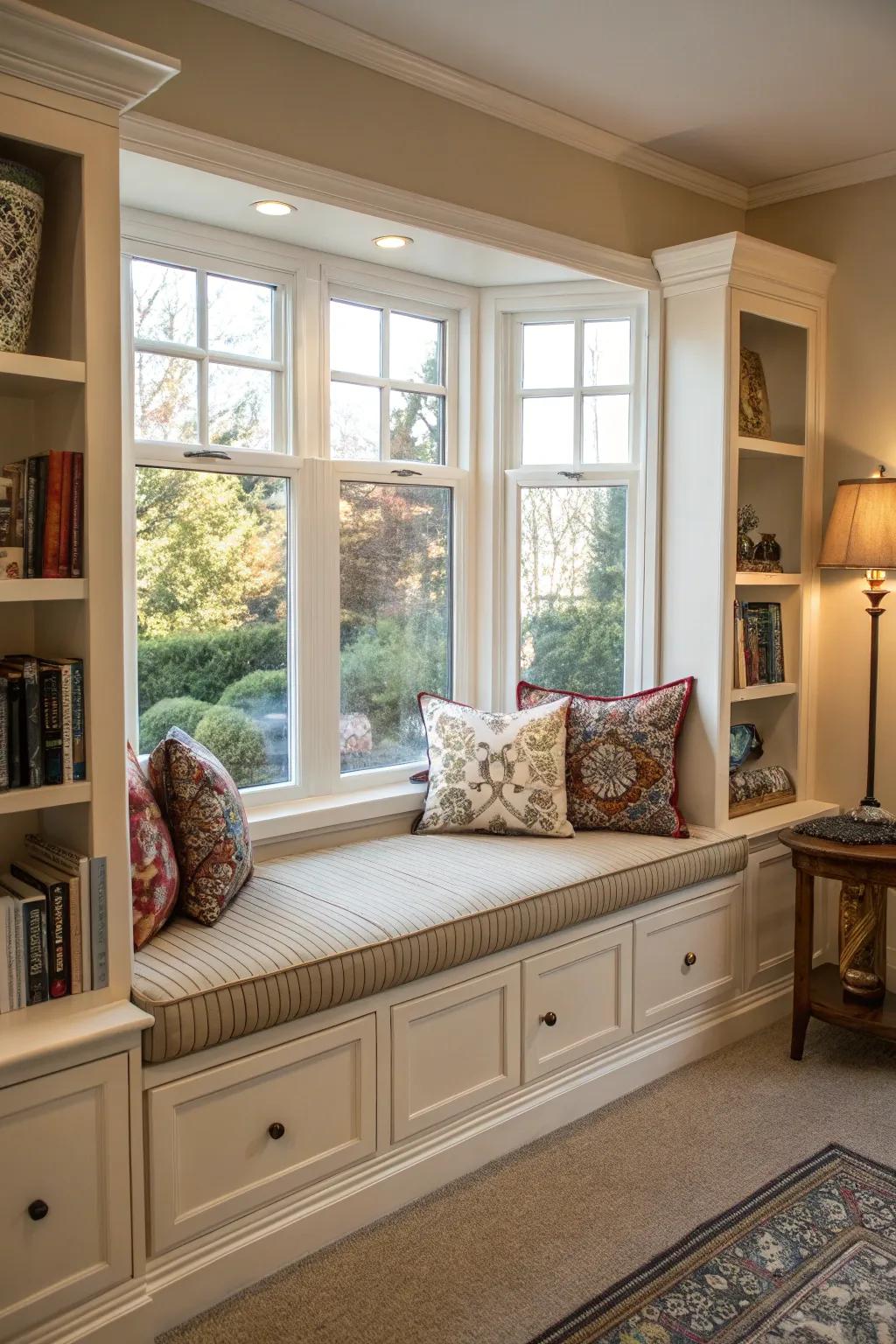 Combine seating and storage with a stylish window seat.