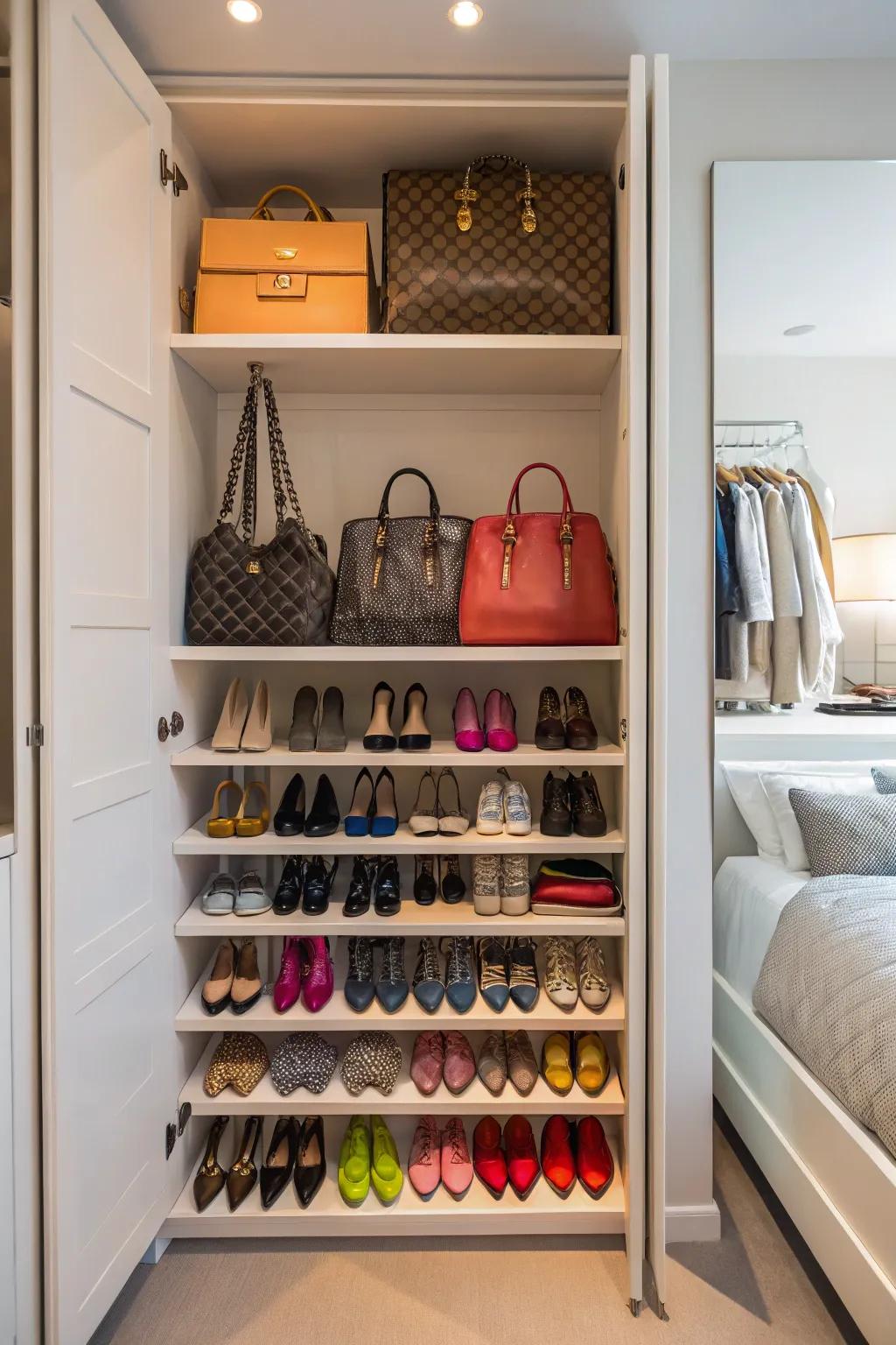 Visible shelving forms an efficient display for your beloved possessions.