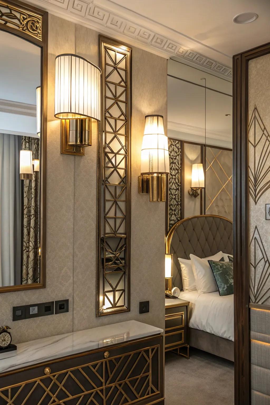 Art Deco sconces add vintage glamour to any bedroom.