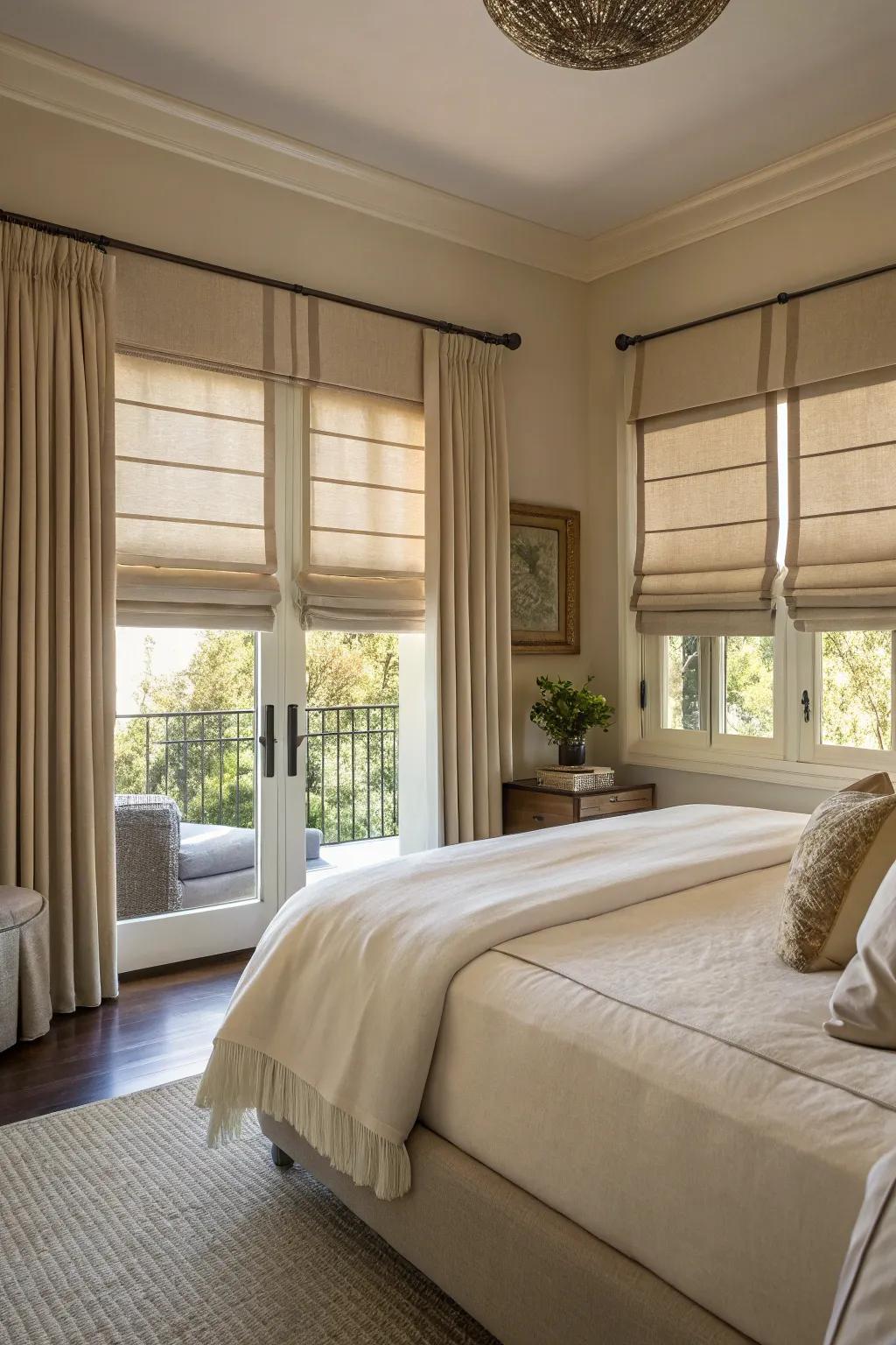 Folding cloth coverings introduce a polished and refined look to any bedroom.
