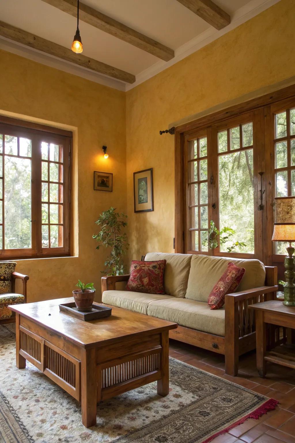 Walls in warm gold exude comfort and warmth.