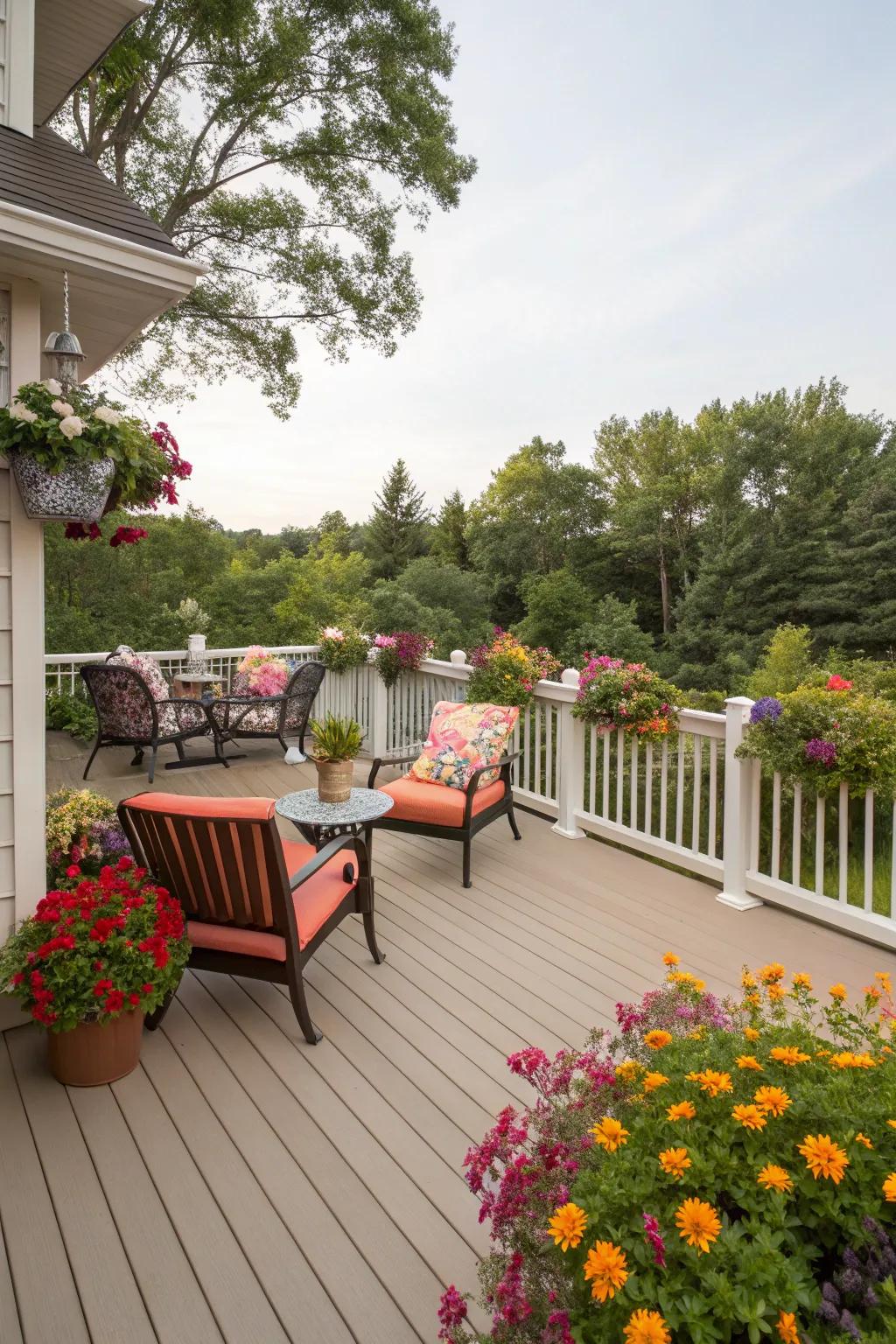 Cream decks offer a versatile canvas for vibrant accents.