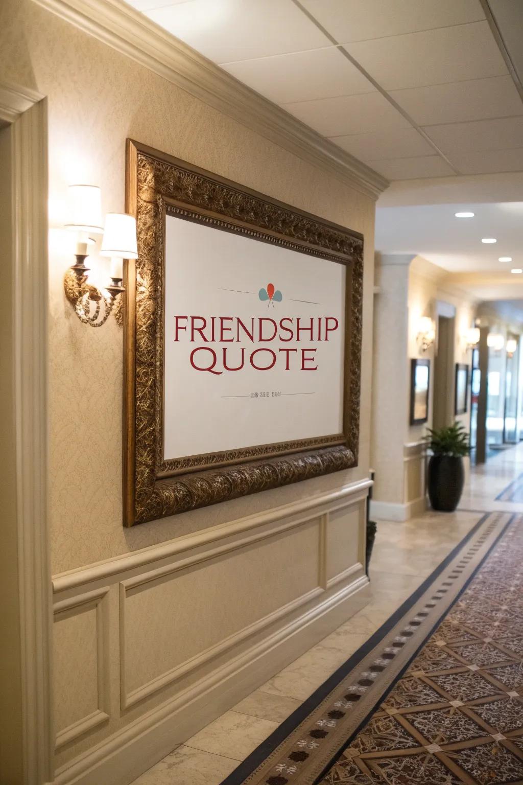 An inspiring friendship quote exquisitely framed on a corridor wall.