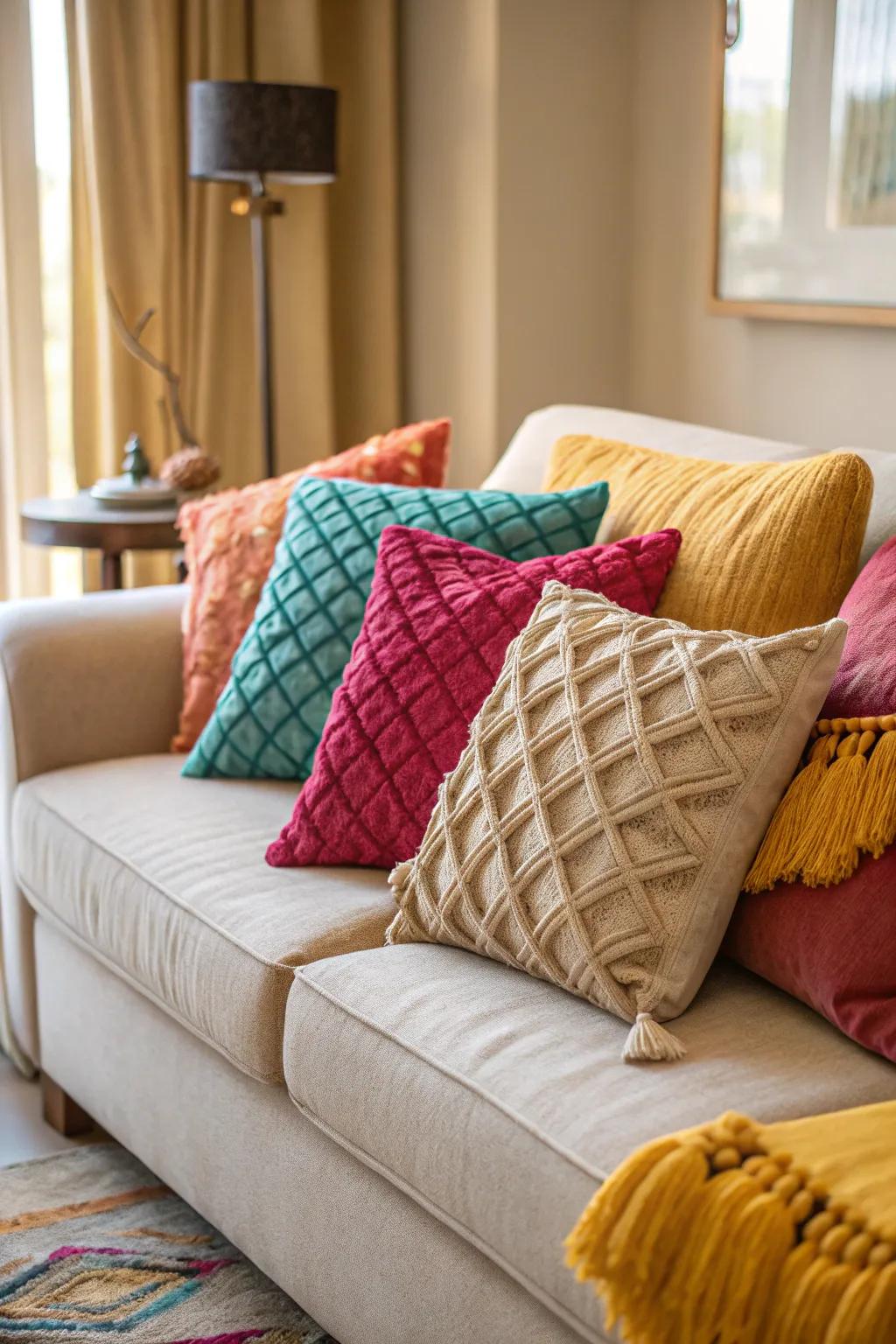Fancy throw cushions can rapidly update the appearance of your family room.