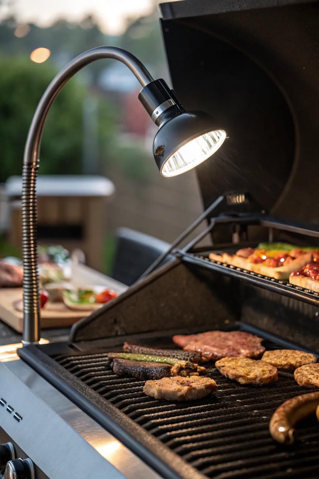 Bendable arm lamps provide adaptable lighting for accurate grilling.