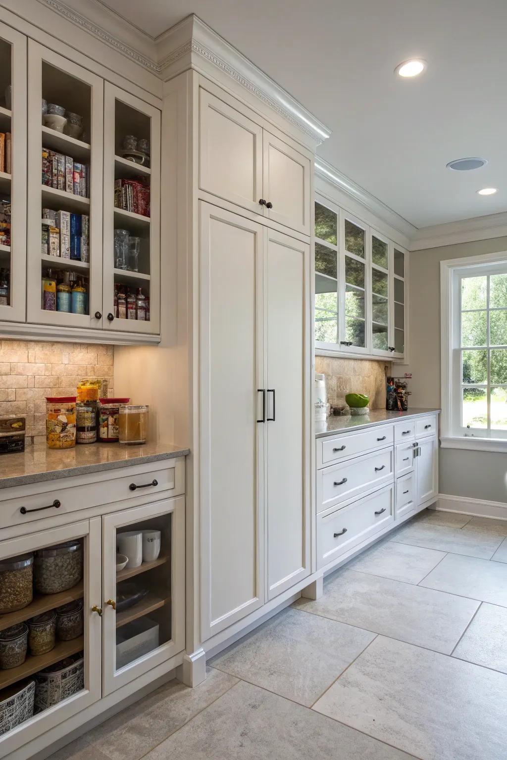 Floor-to-ceiling cabinets give you both storage and a stylish look.