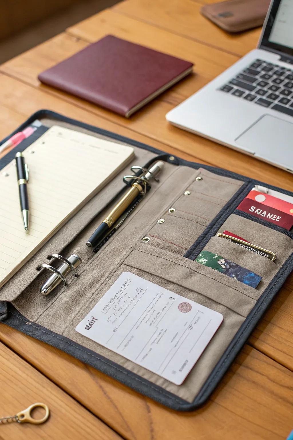 A binder enhanced with pockets for practical storage.