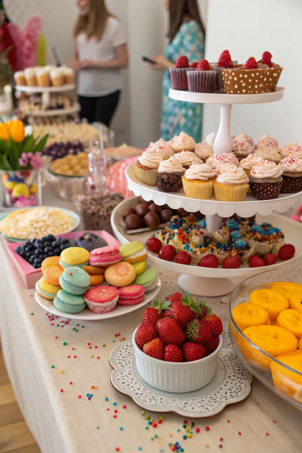 A DIY sweet treats center infuses a sugary and interactive component to the festivity.