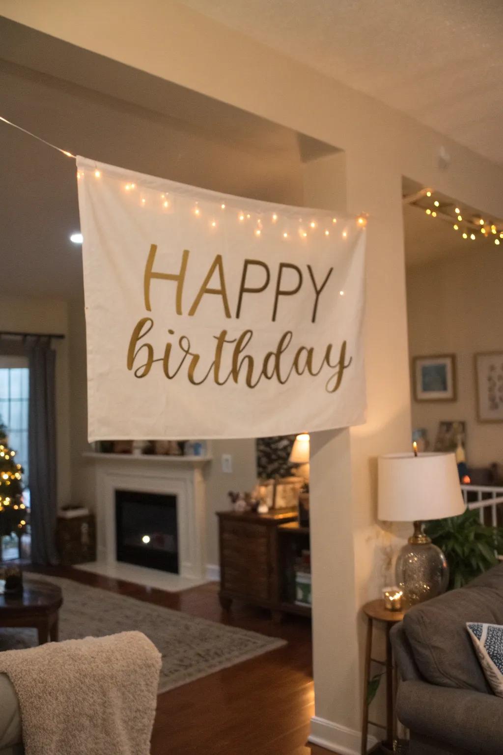 A custom banner incorporates a personalized detail to birthday celebrations.