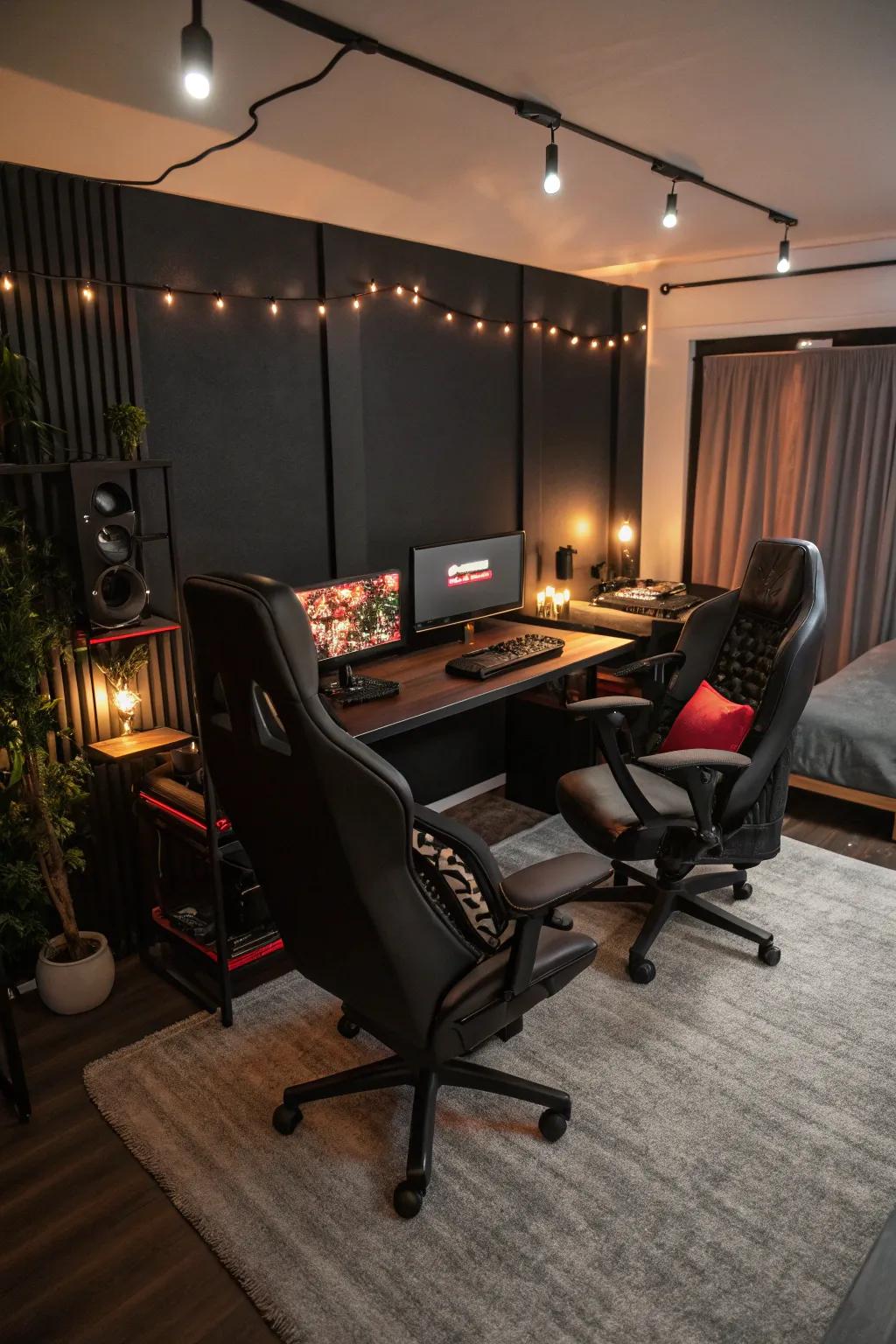 Ergonomic seating guarantees comfort during long gaming sessions.
