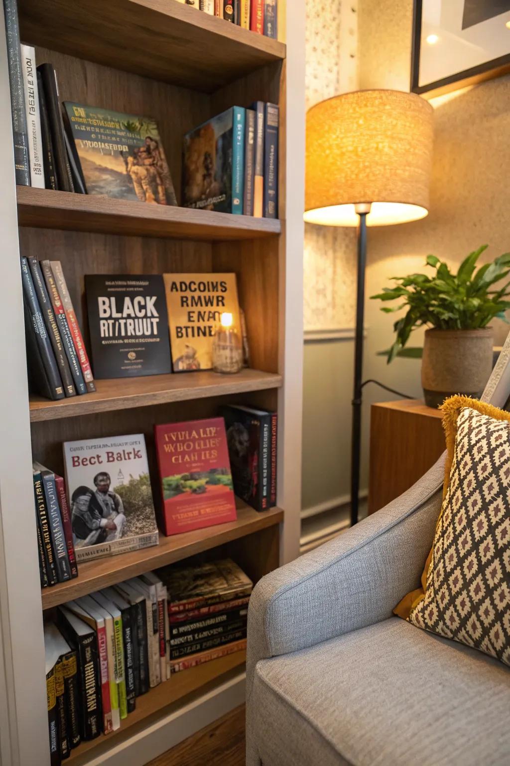 A bookshelf dedicated to books about Black power.