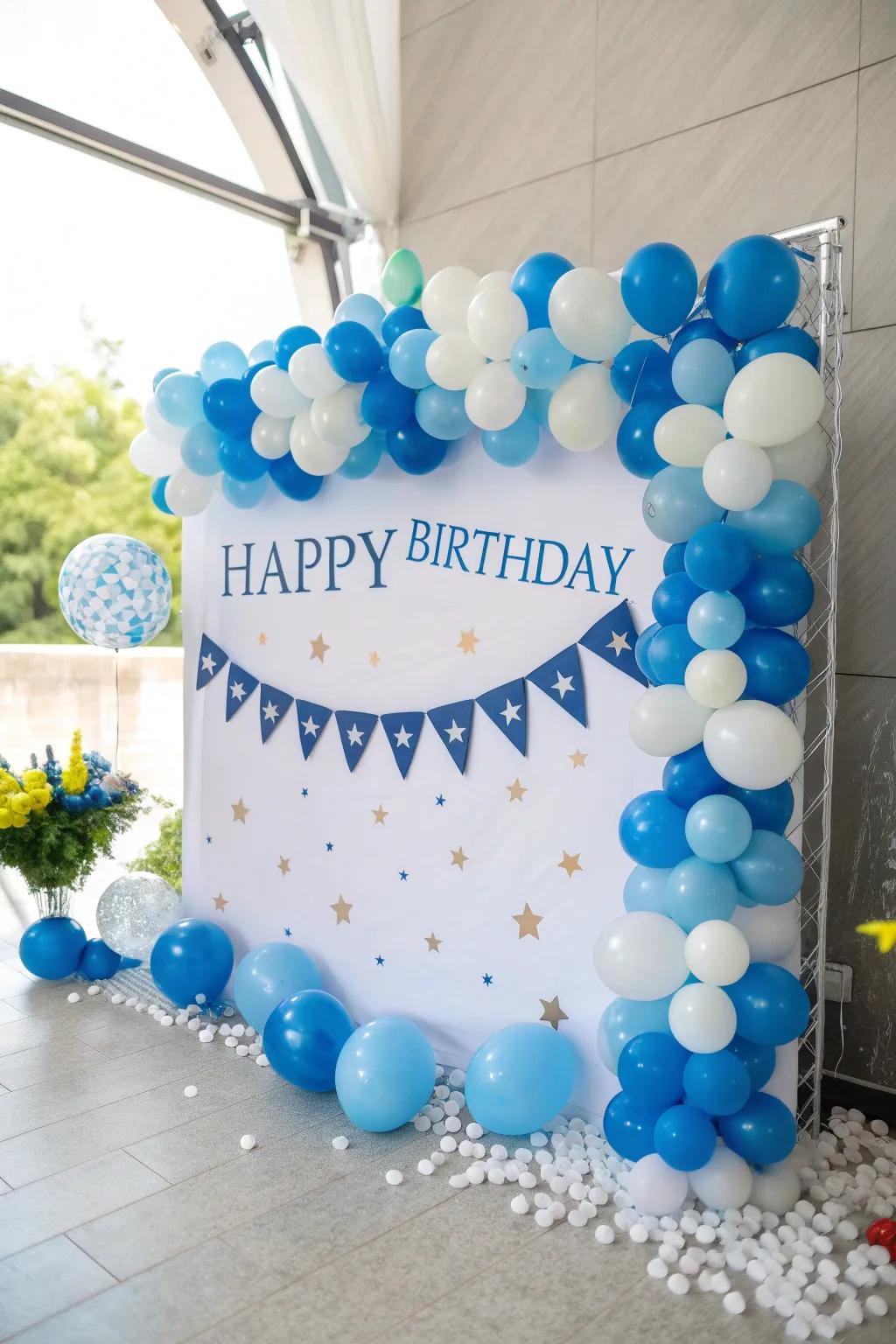 Capture cherished moments with a customized birthday balloon backdrop.