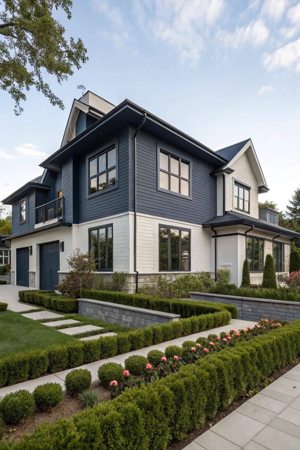 Dual-tone blue and gray exteriors impart dimension to homes.