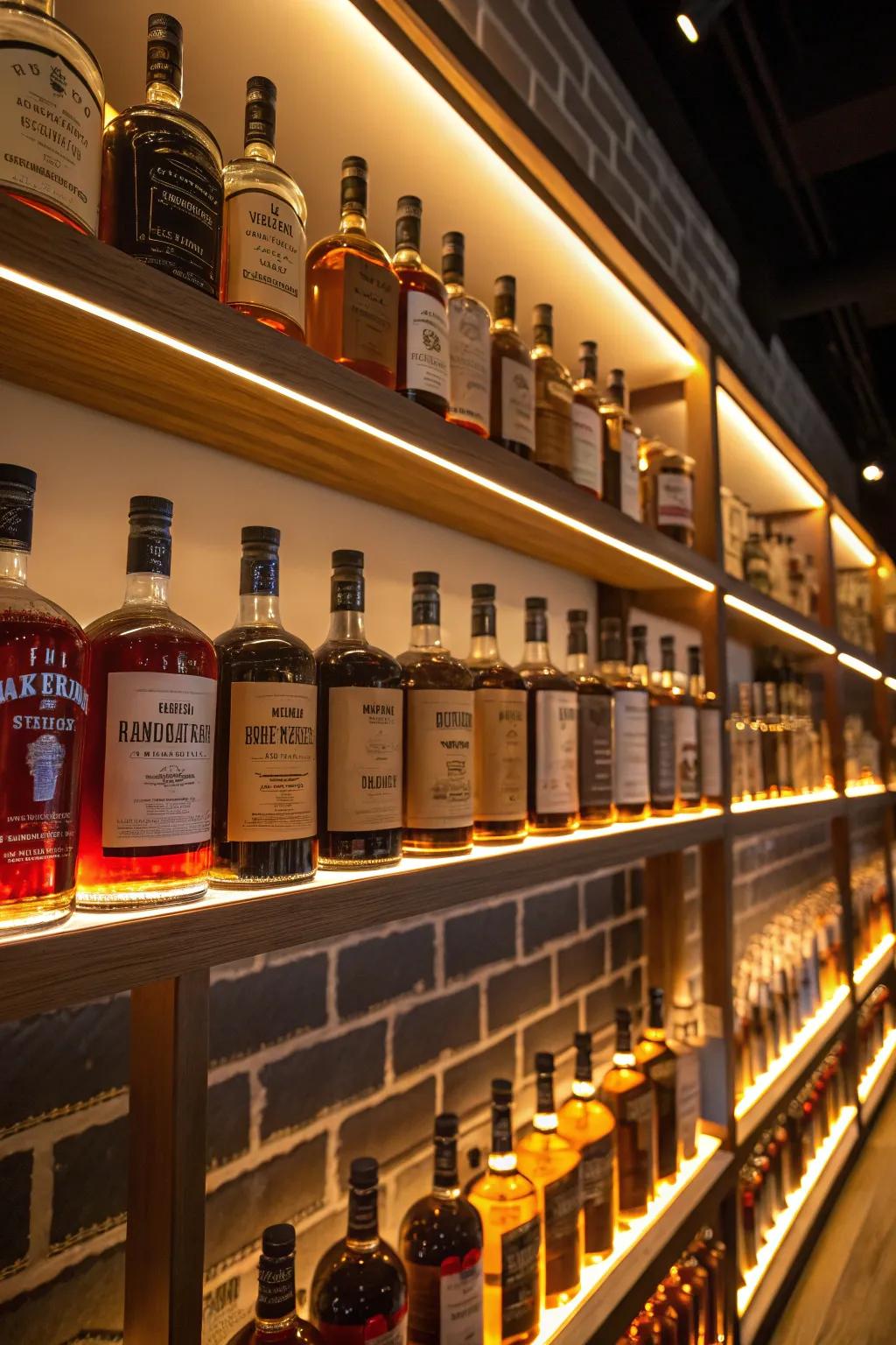 Ambient lighting improves the visual charm of your bourbon assortment.