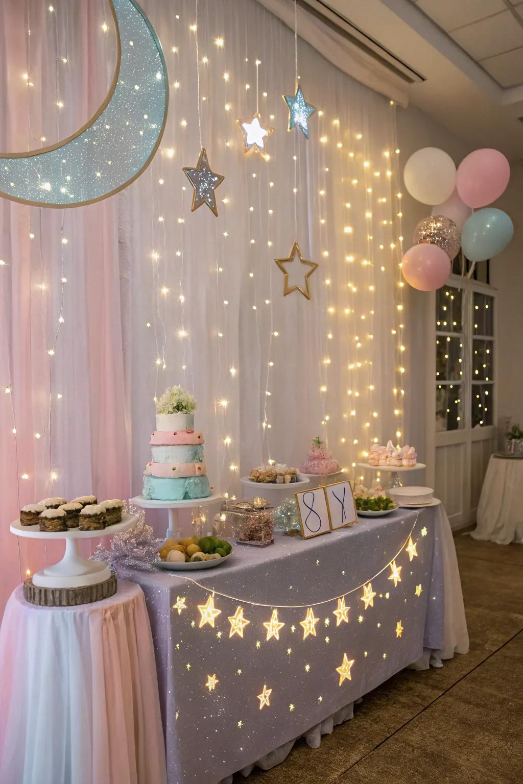 Star-themed baby shower featuring celestial accents and gentle illumination